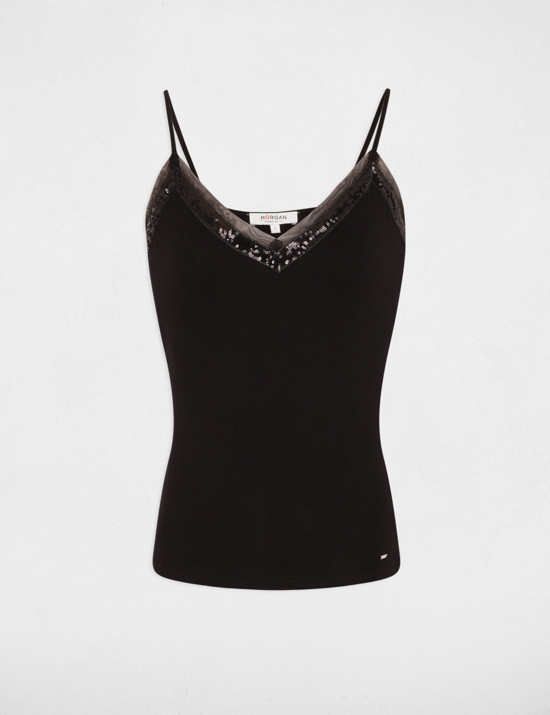 Top bretelles fines sequins noir femme