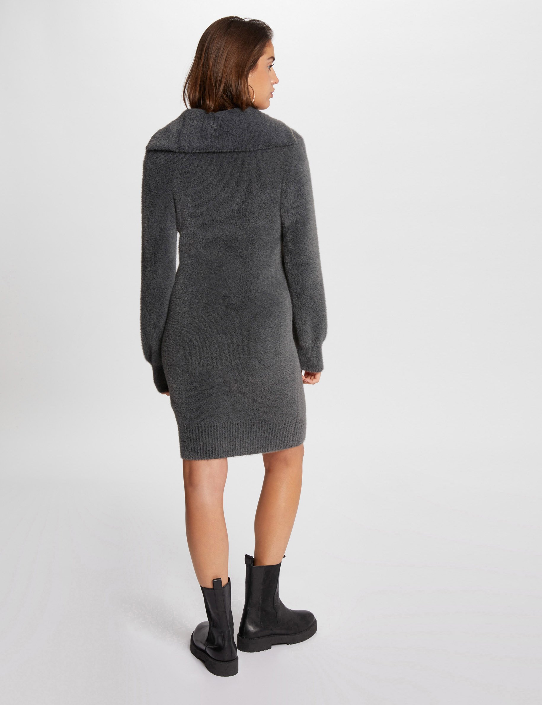 Straight jumper dress zipped-rollneck anthracite grey women