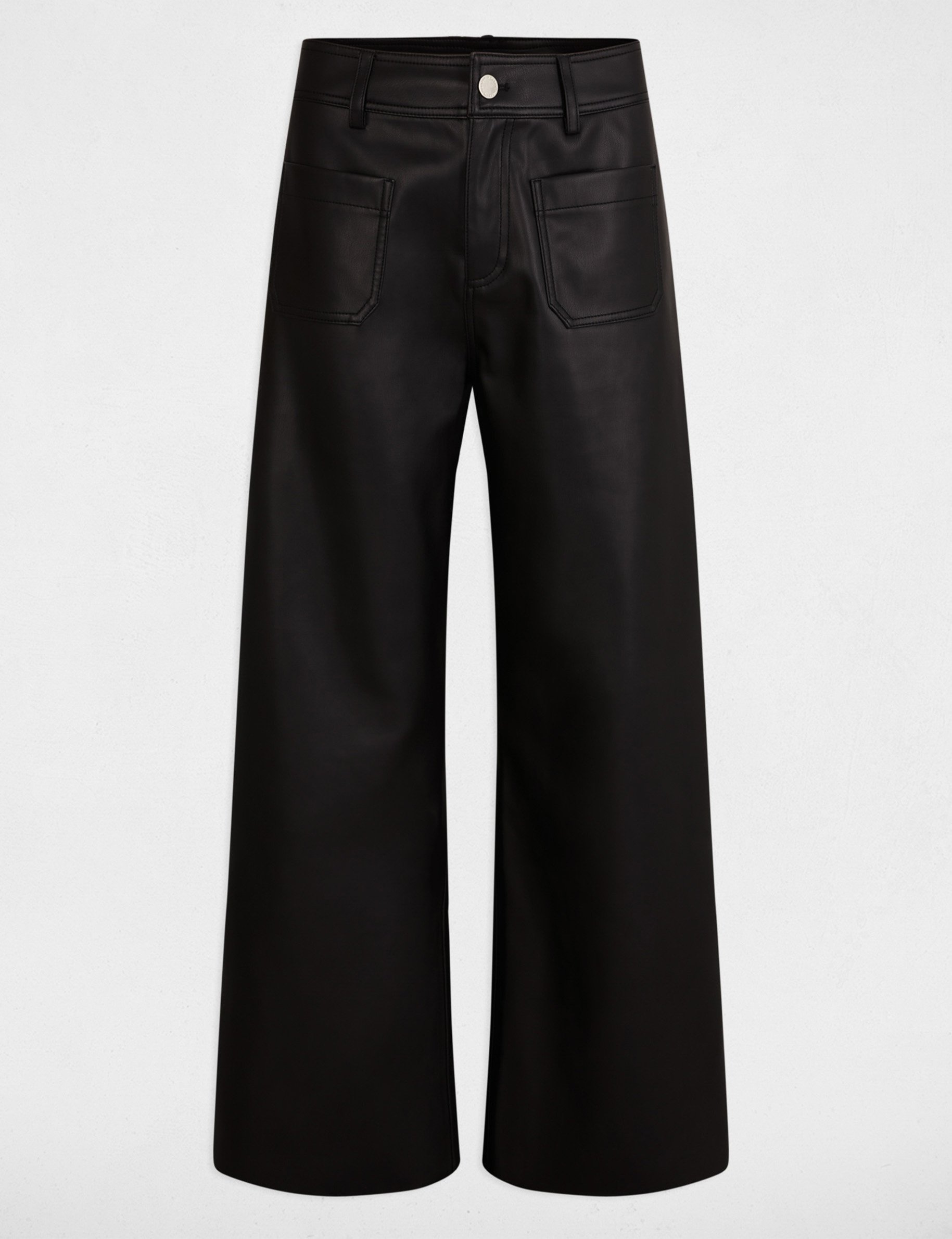 Pantalon large simili cuir noir femme