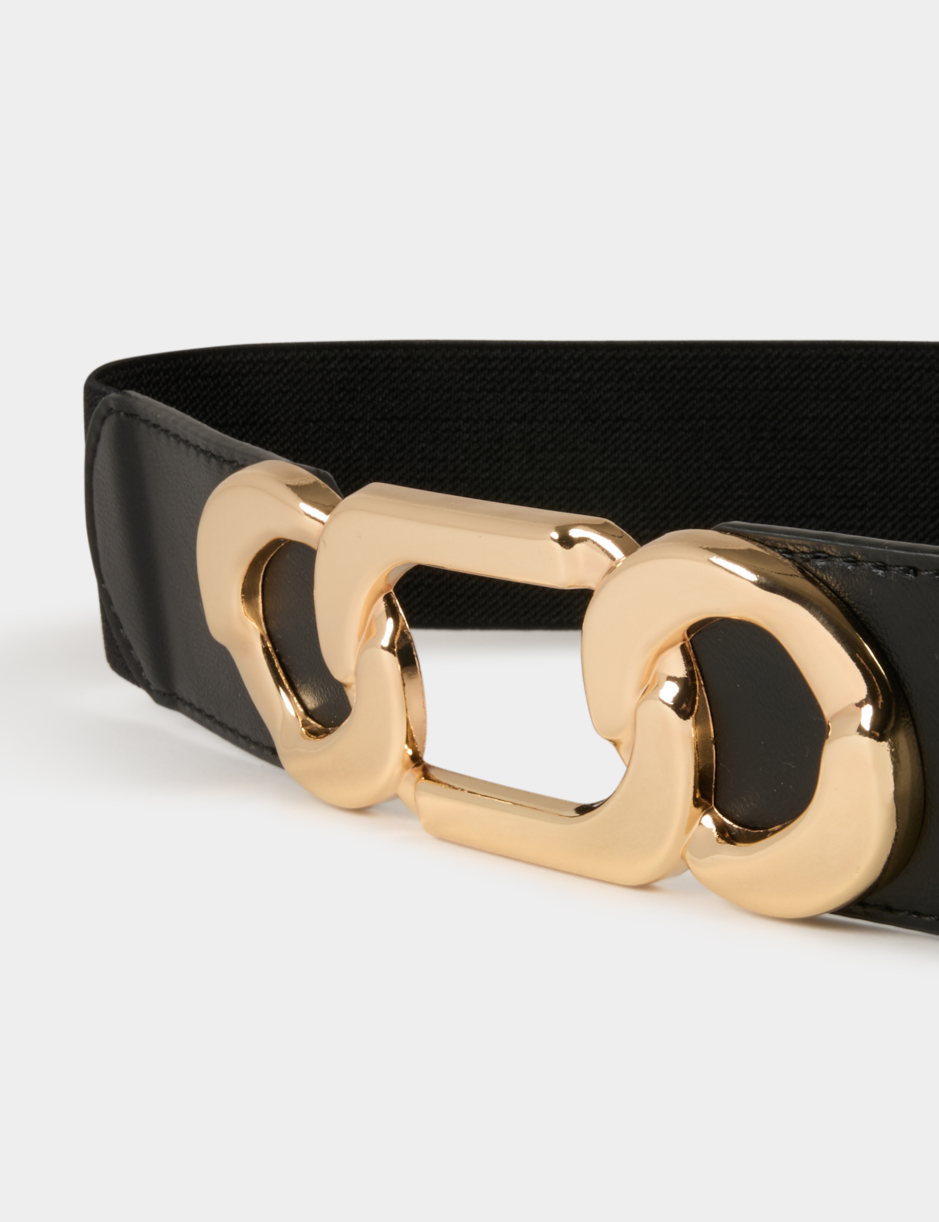 Elasticised belt with buckles black ladies'