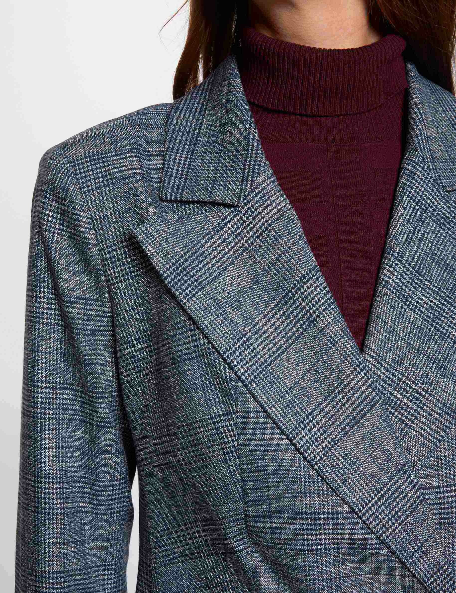 Checked short jacket navy blue women