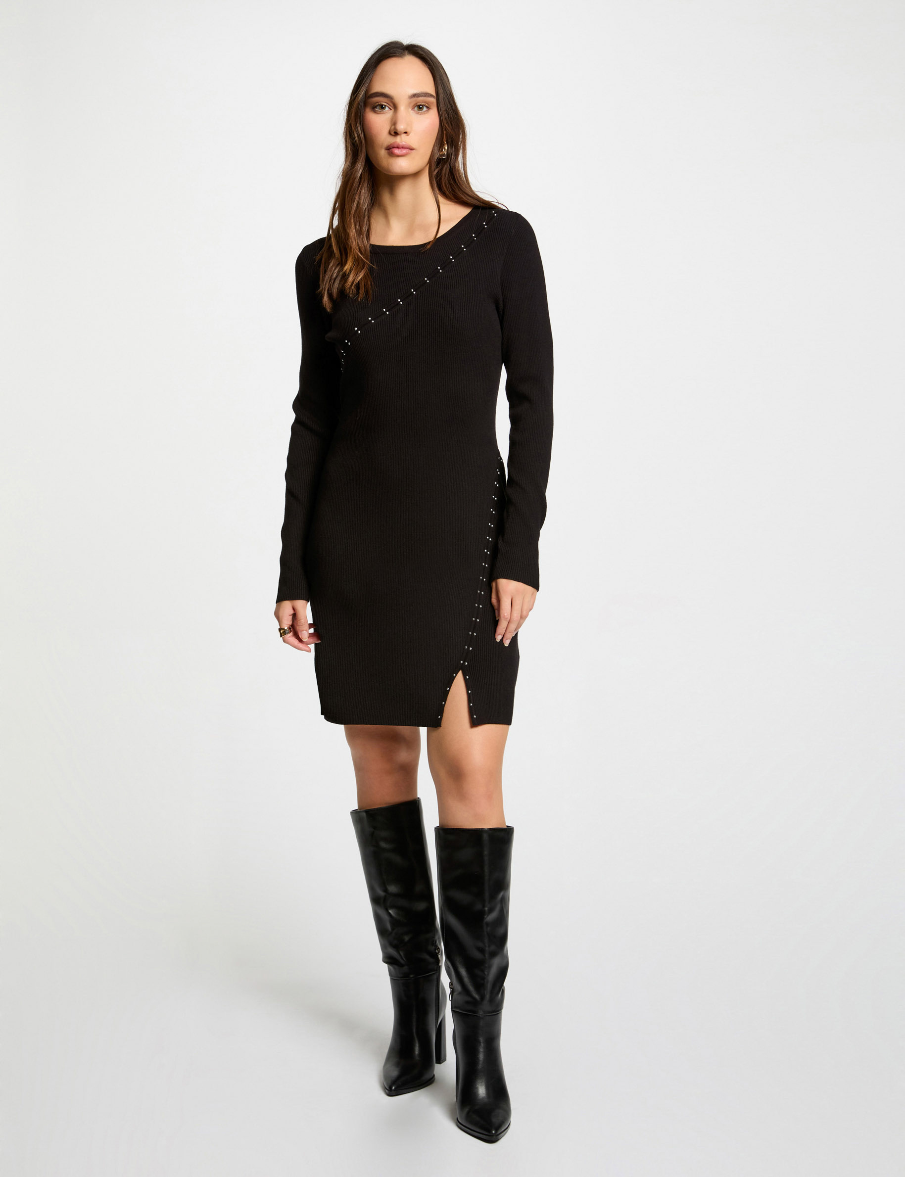 Fitted mini knitted dress black women