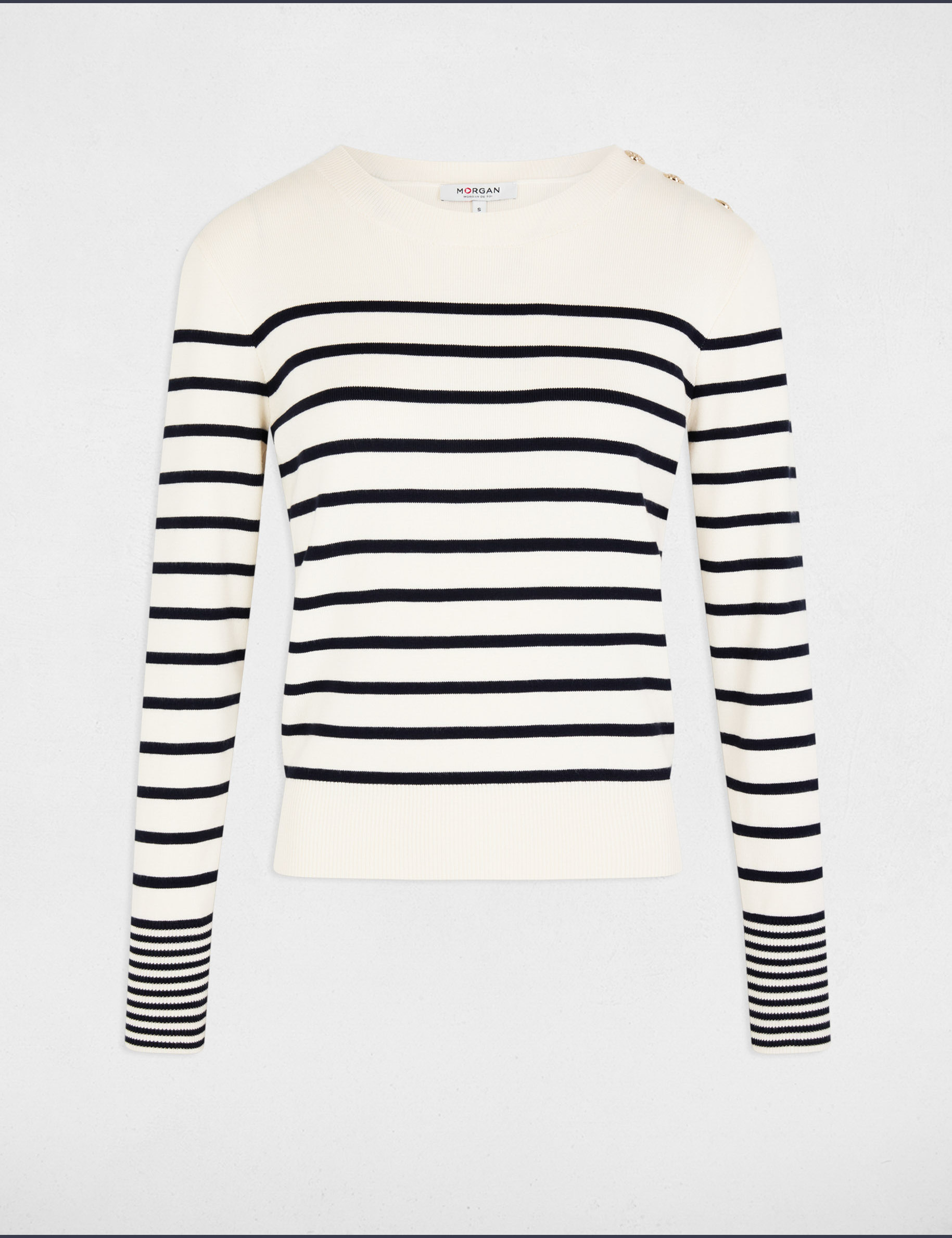 Long-sleeved jumper with stripes ecru women