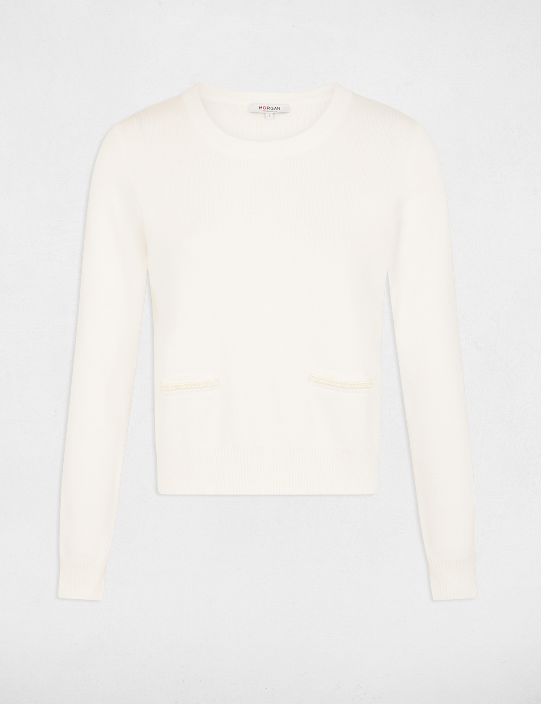 Jumper round neck and pearls white women