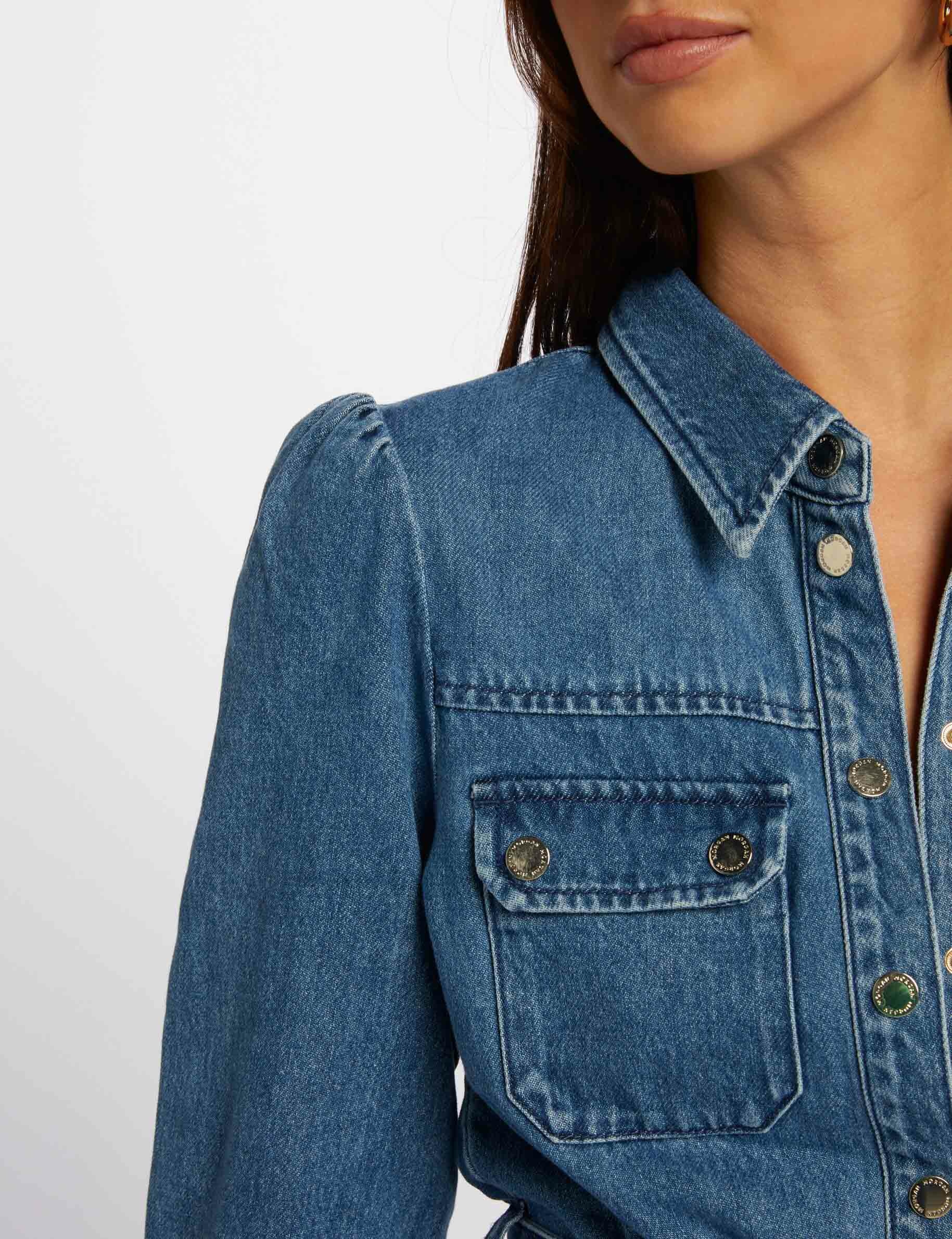 A-line denim shirt dress stone denim women