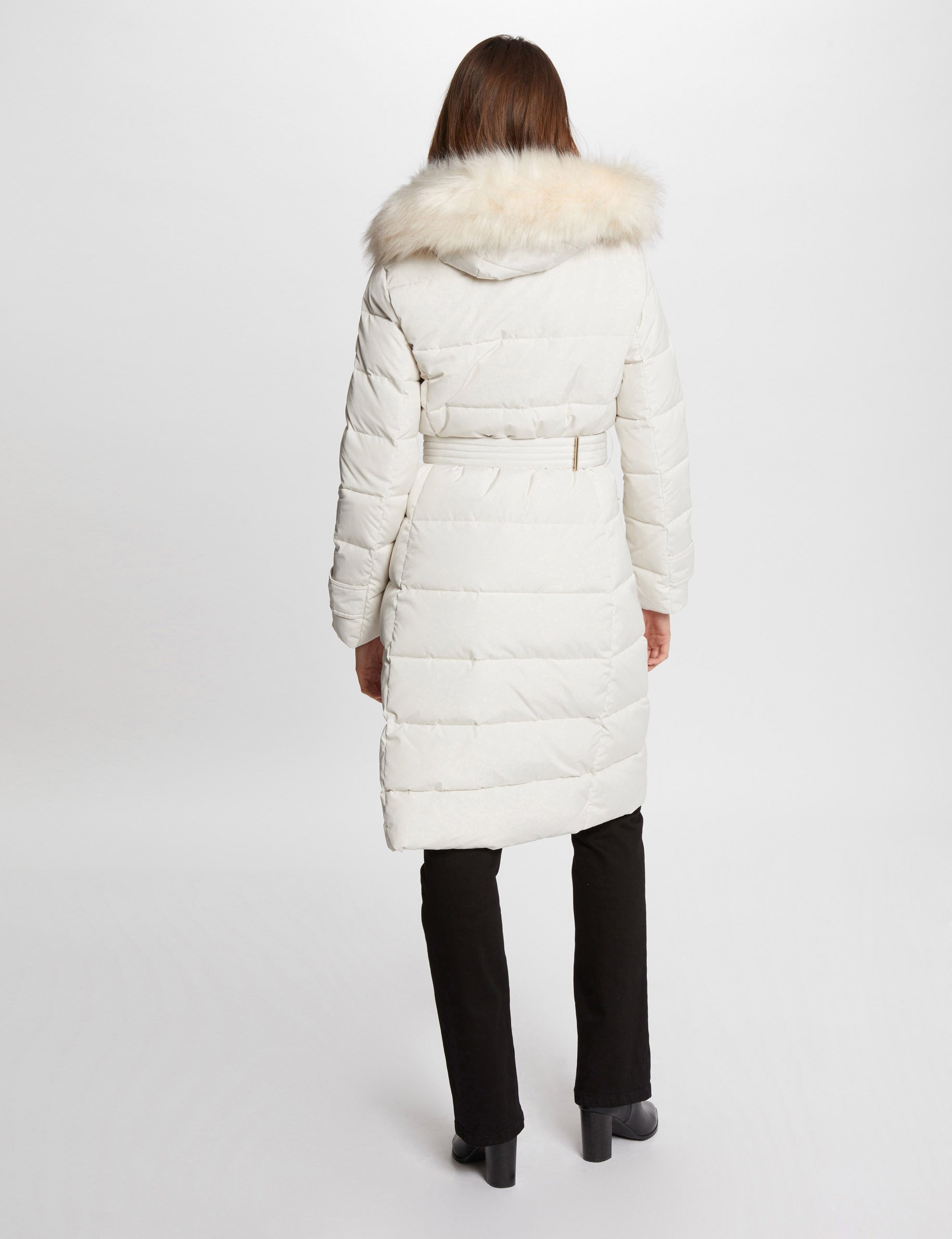 Long padded jacket with hood ivory women