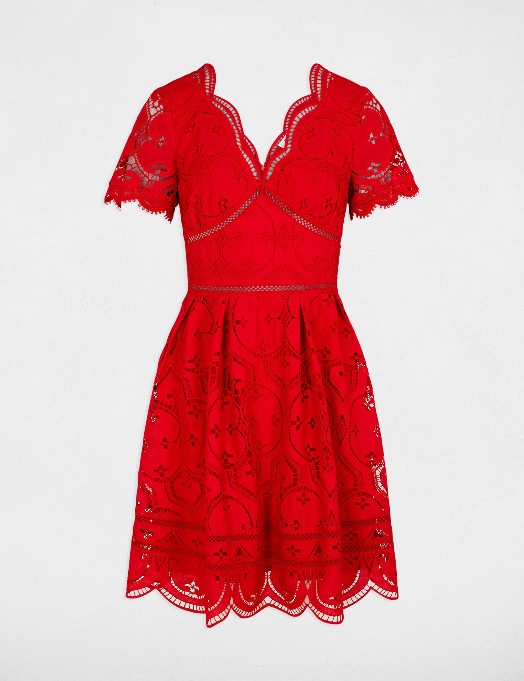 Mini embroidered skater dress red women