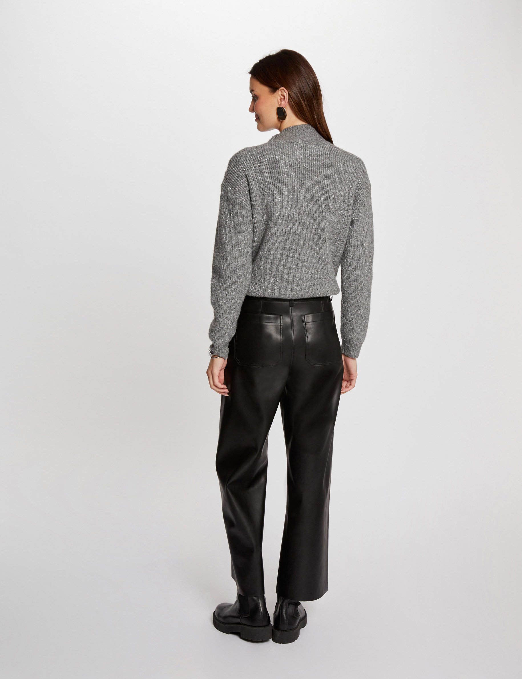 Long-sleeved jumper with buttons anthracite grey women