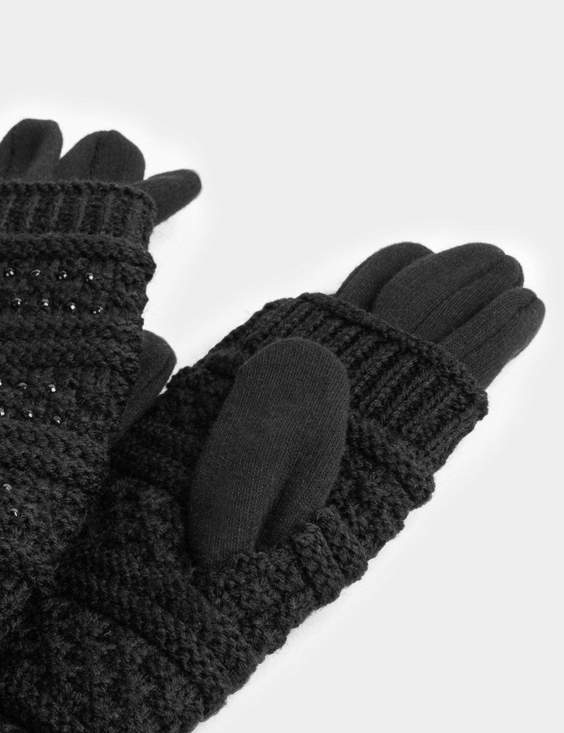 Knitted gloves with rhinestones black women