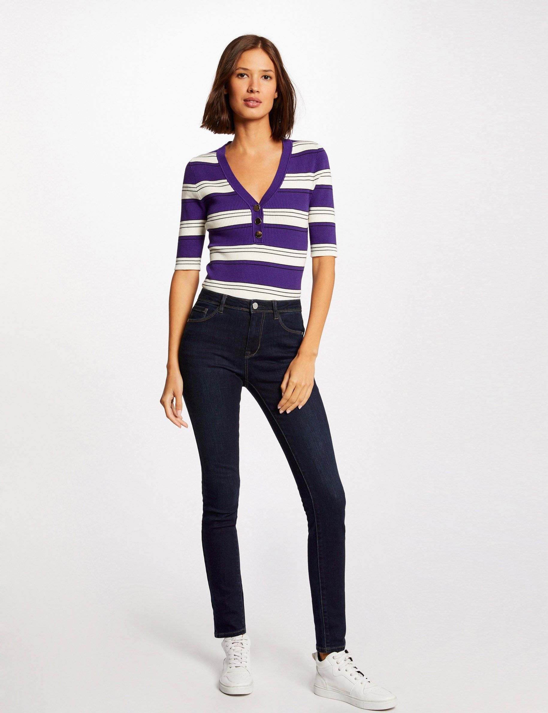 Short-sleeved jumper with stripes purple women