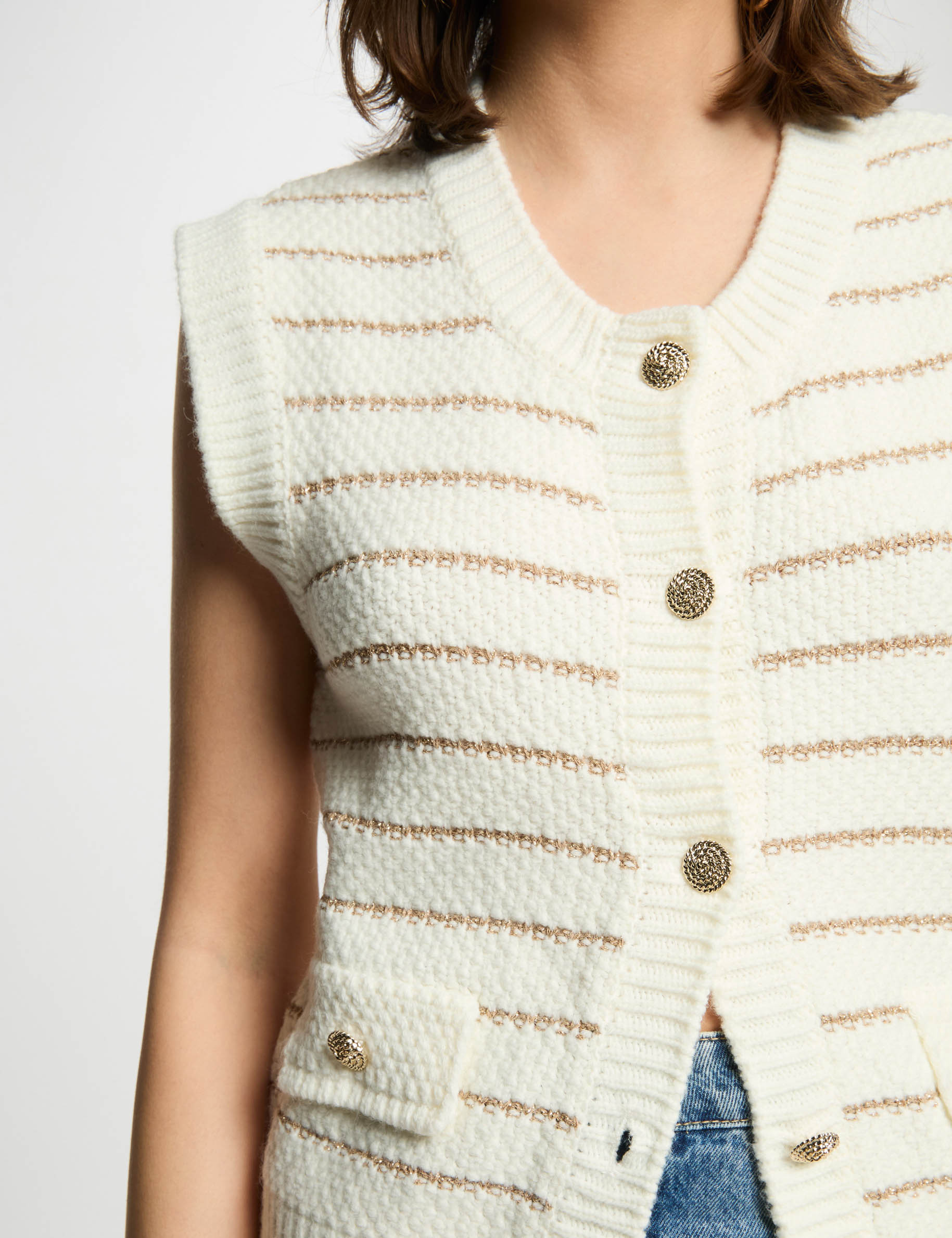 striped sleeveless cardigan beige women Striped sleeveless cardigan beige women