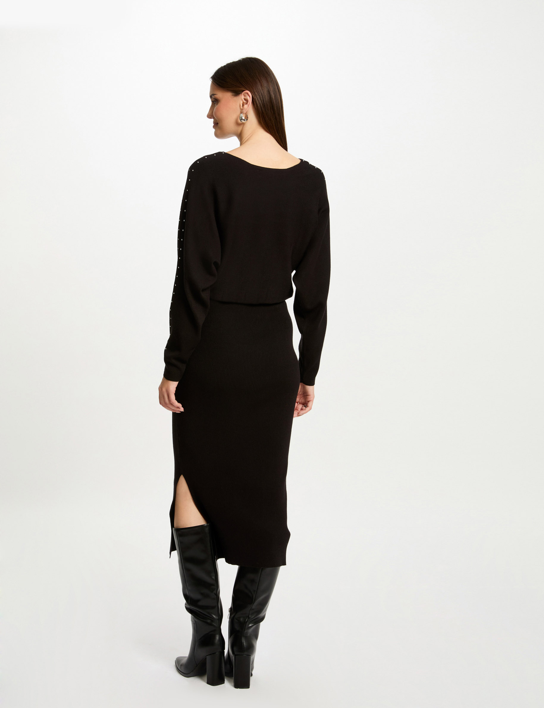 Fitted maxi knitted dress black women