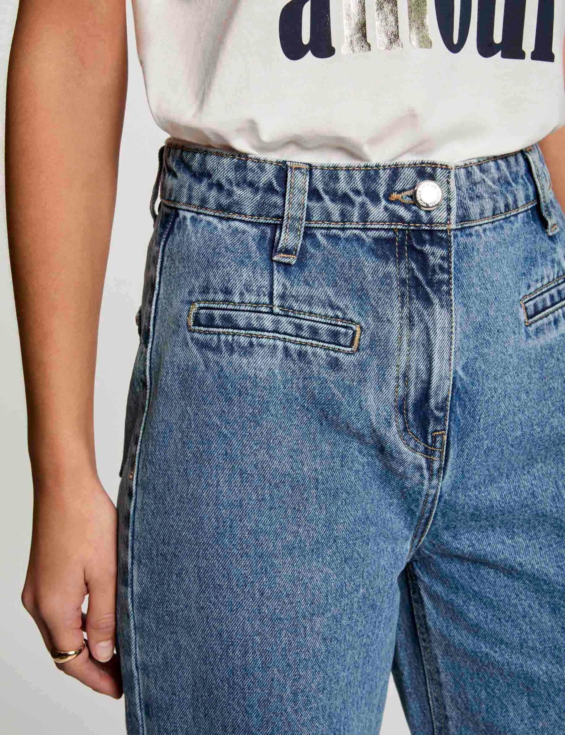 Wide leg jeans heavy stone wash denim women