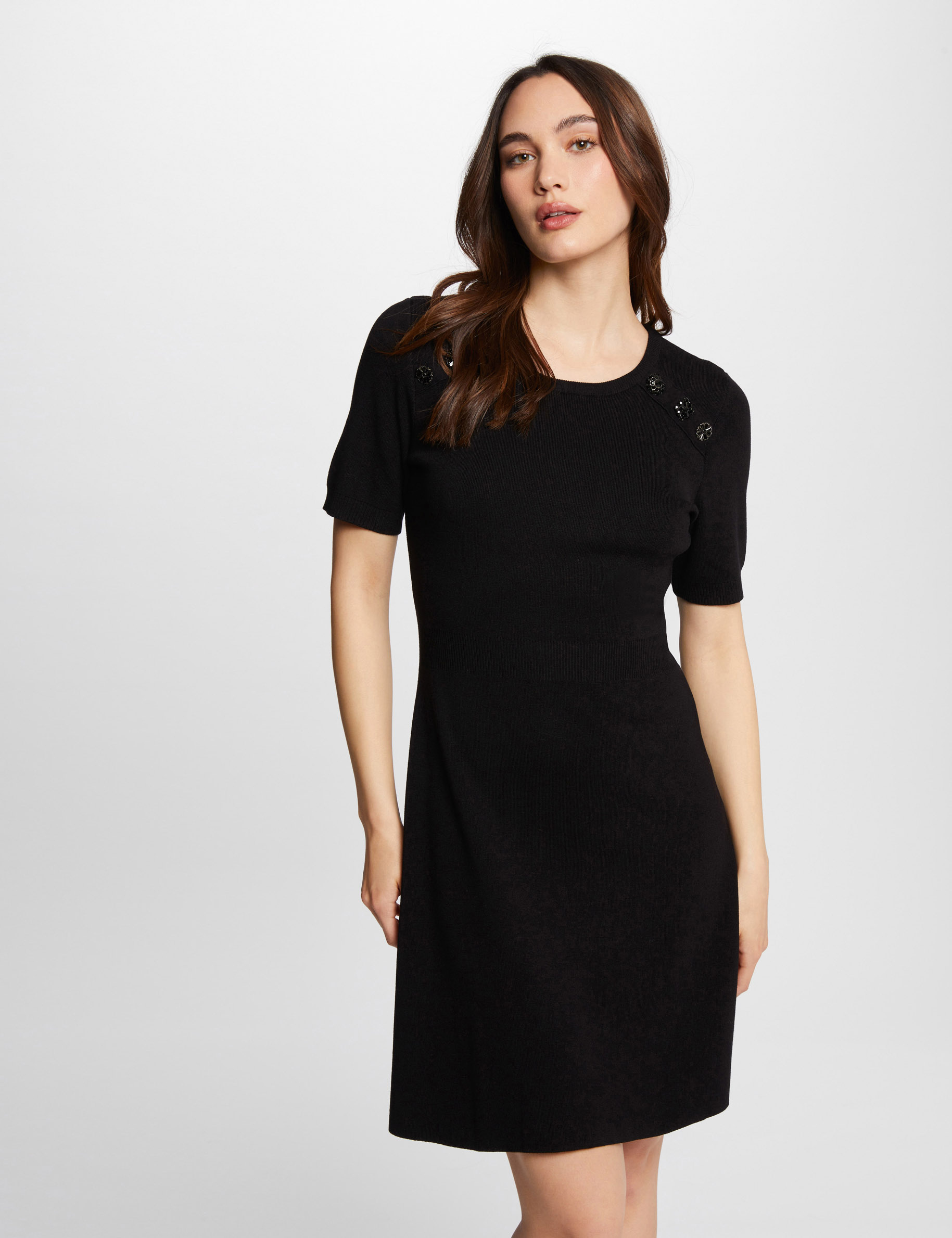 Robe tricot courte trapèze noir femme