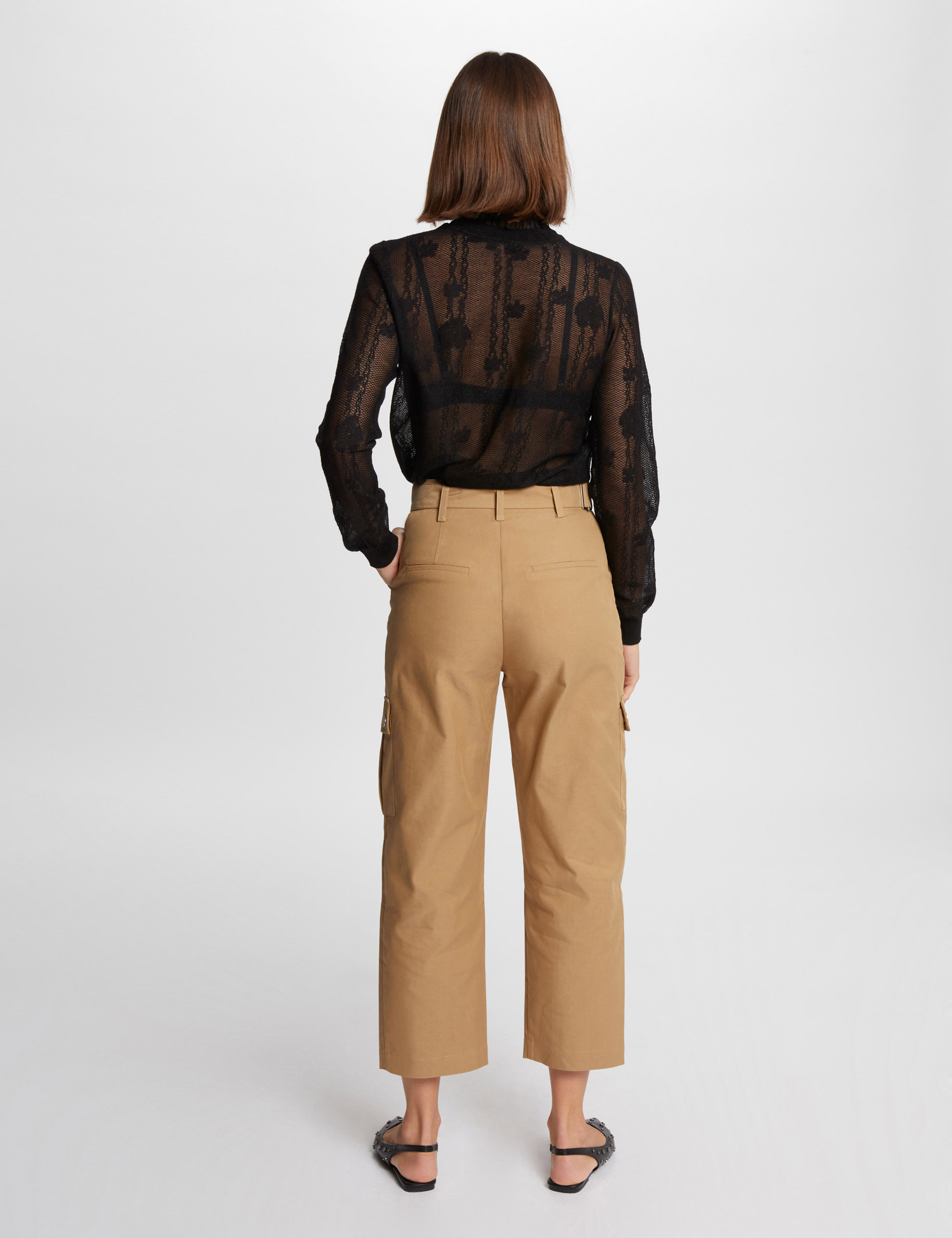 Cropped cargo trousers beige women