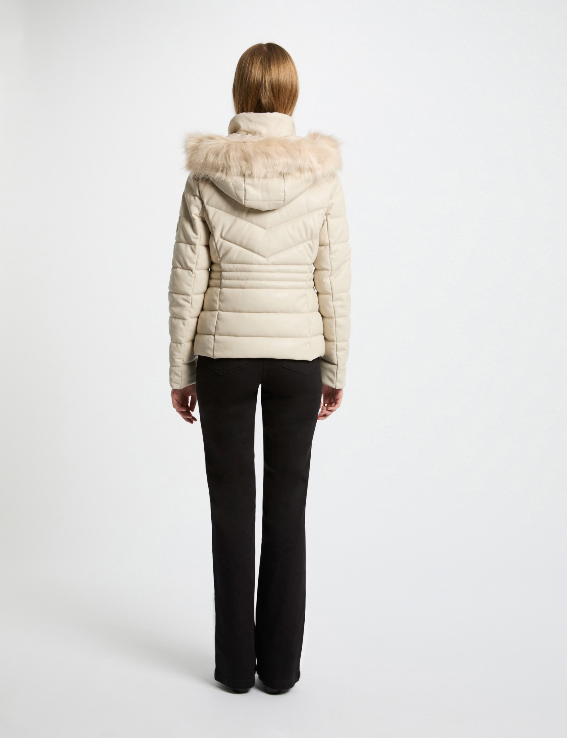 Faux leather padded jacket ivory women