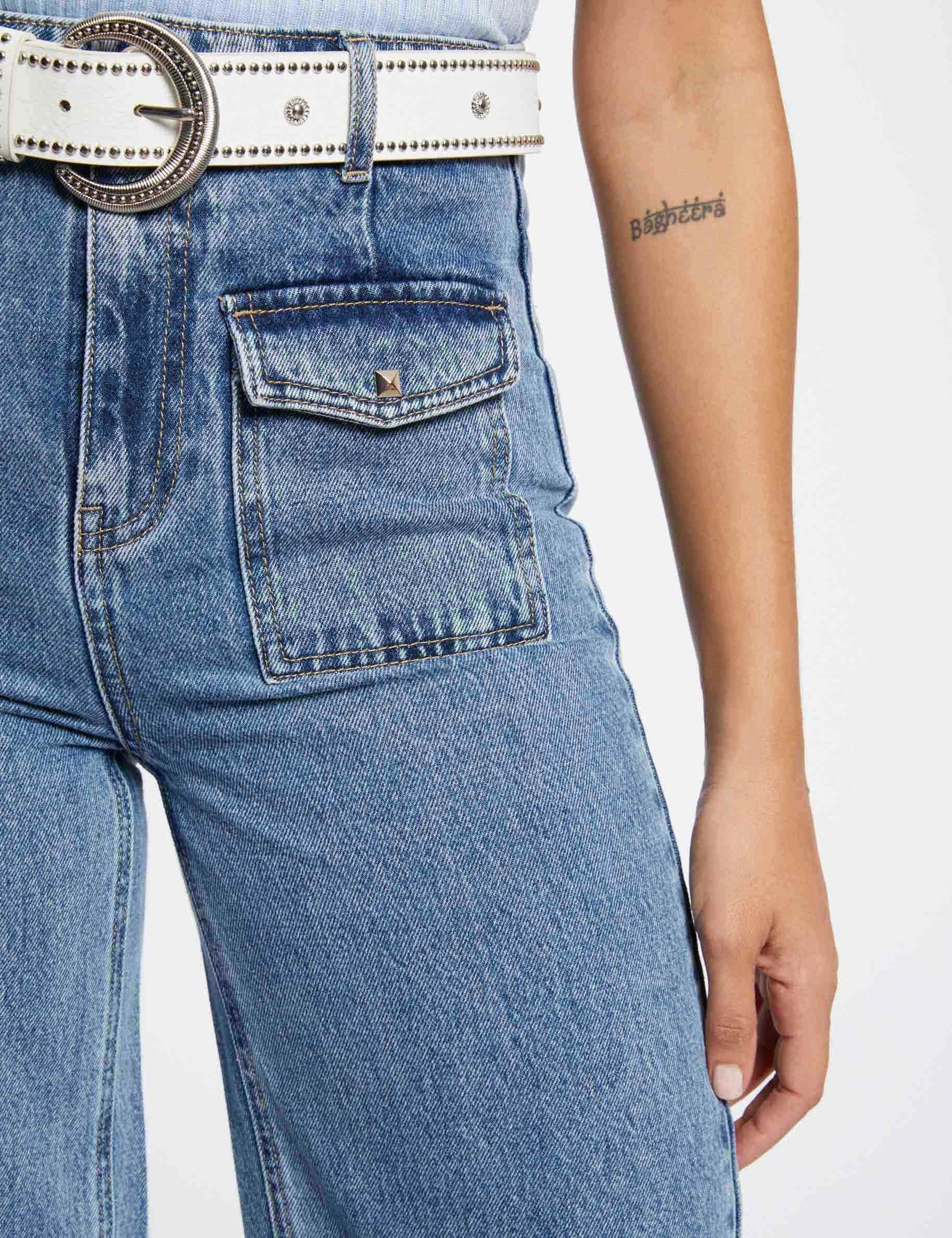 High-waisted wide leg jeans heavy stone wash denim women