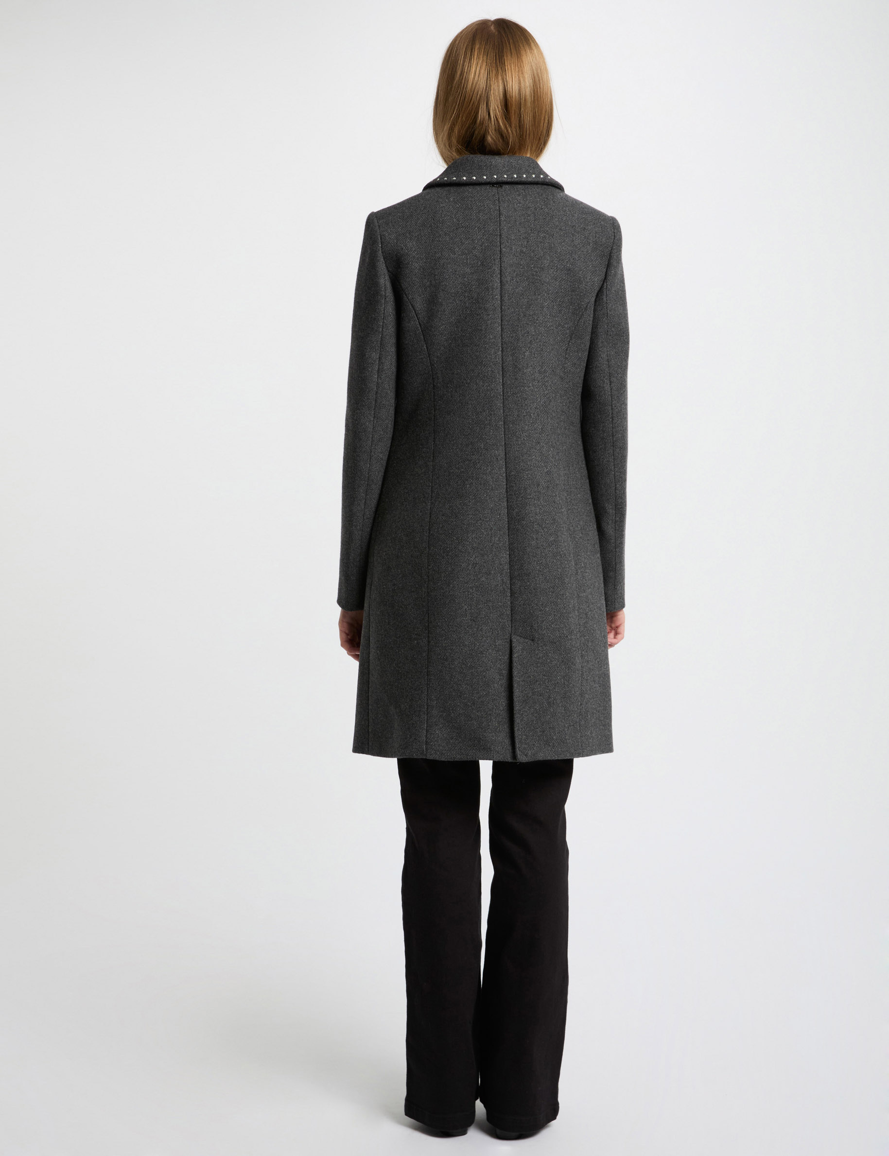 Long coat with studs light grey women