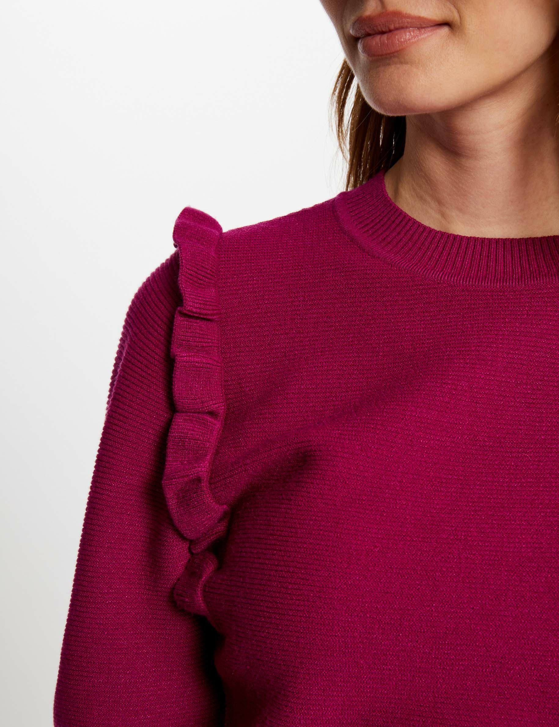 Long-sleeved jumper ruffles dark pink women