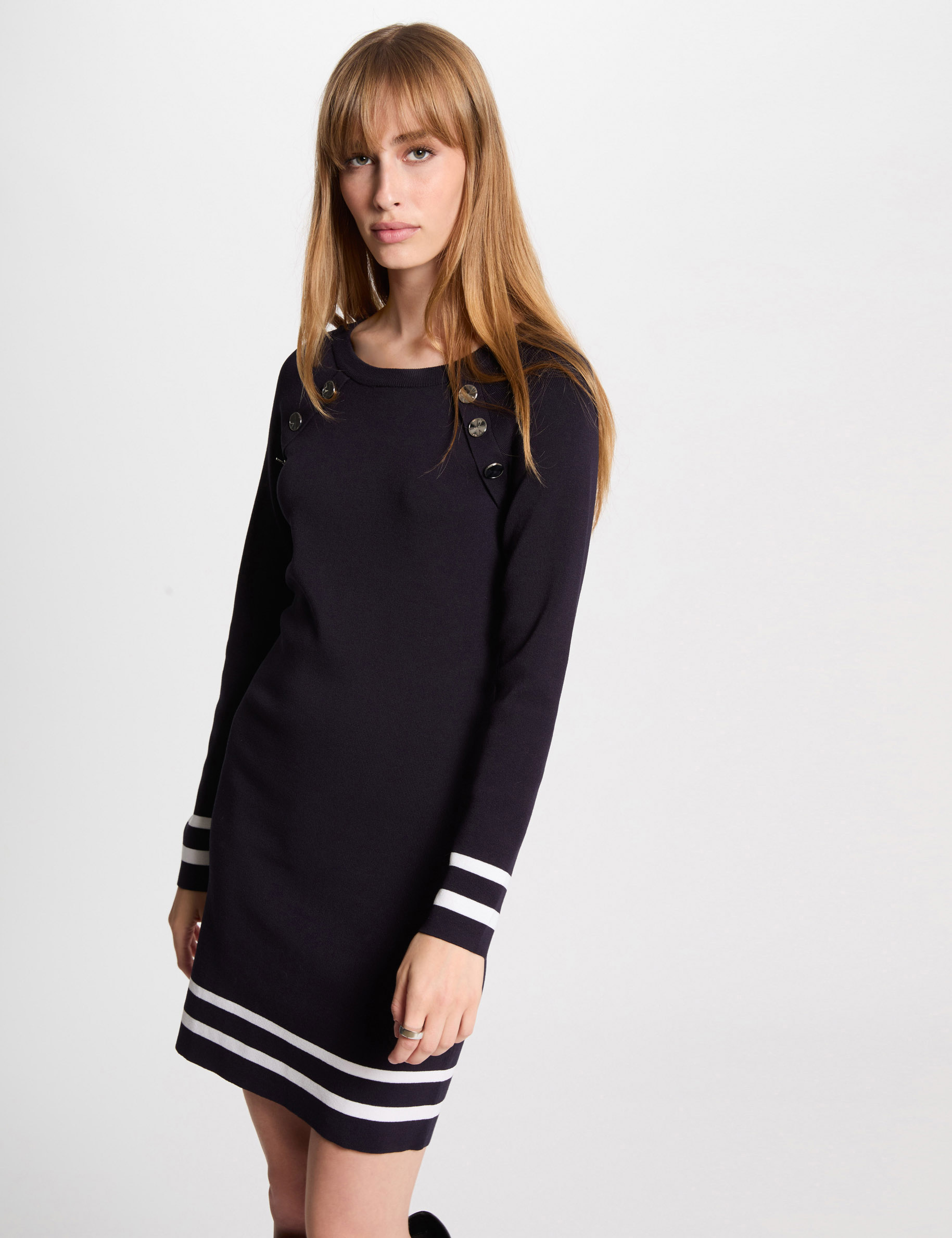 Fitted mini knitted dress navy blue women