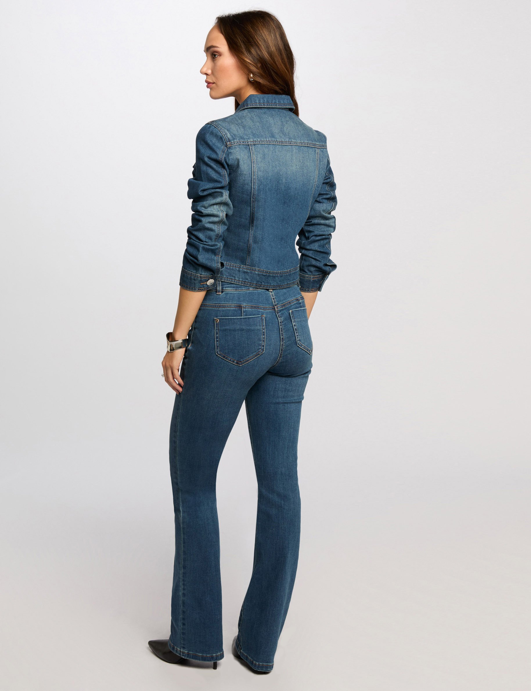 Short denim jacket stone wash denim women