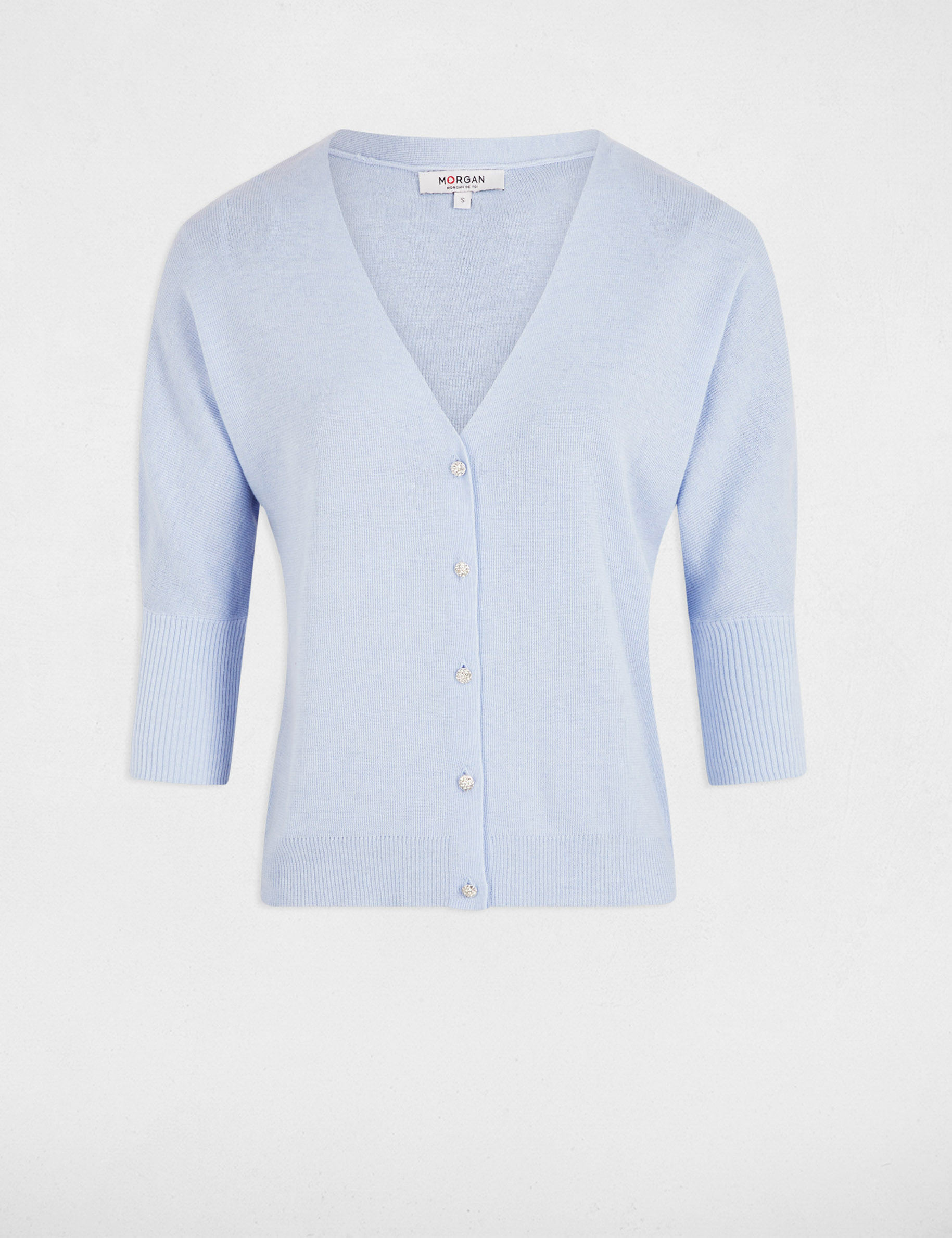 Cardigan V-neck long sleeves sky blue women