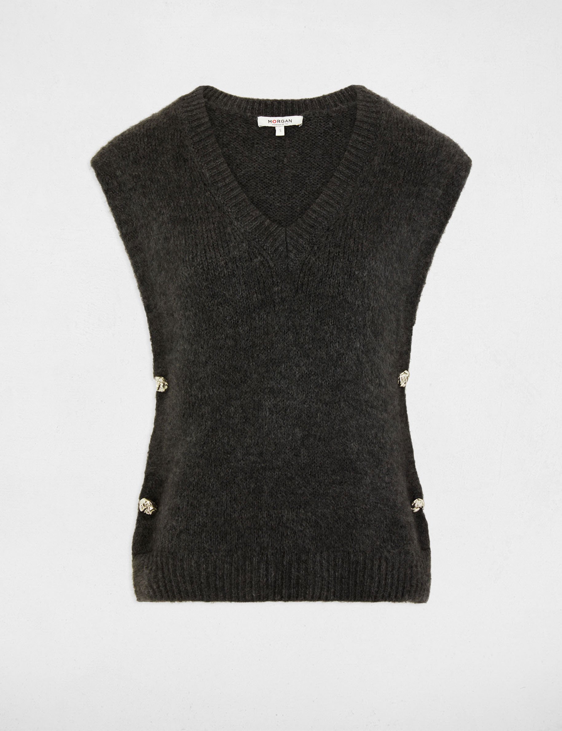 Ladies black sleeveless jumper best sale