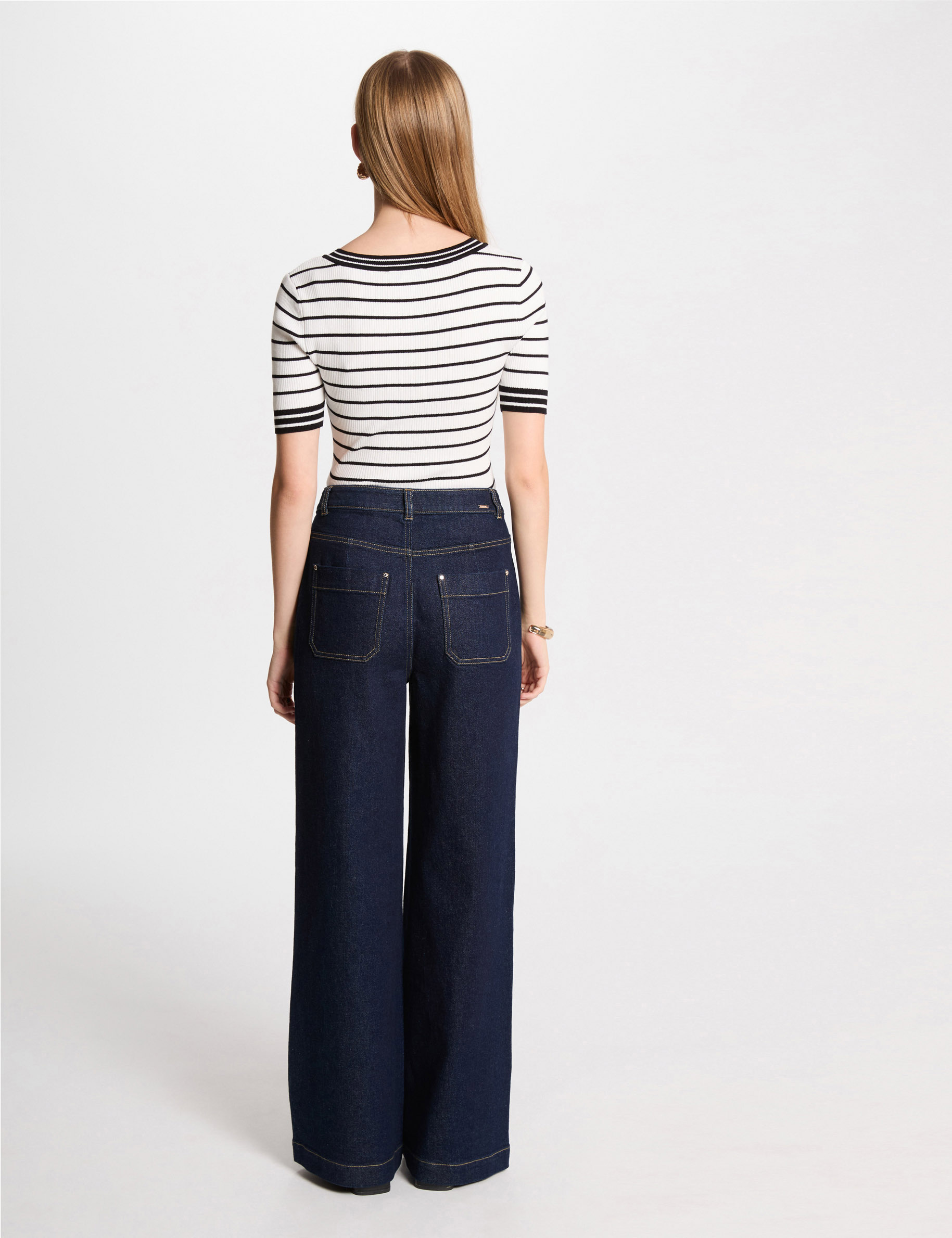 Wide leg jeans with ornaments raw denim women