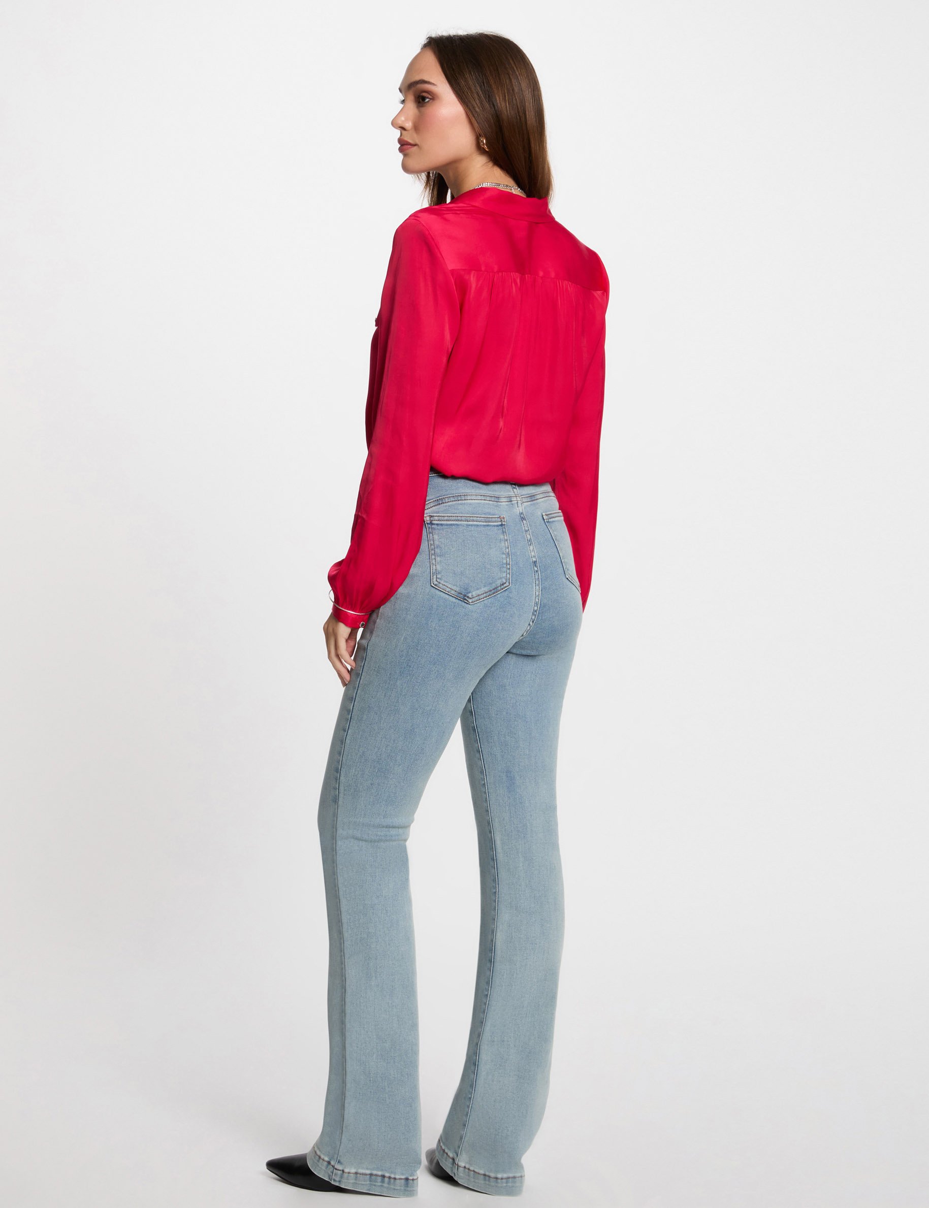 Straight jeans with braided details bleach denim women