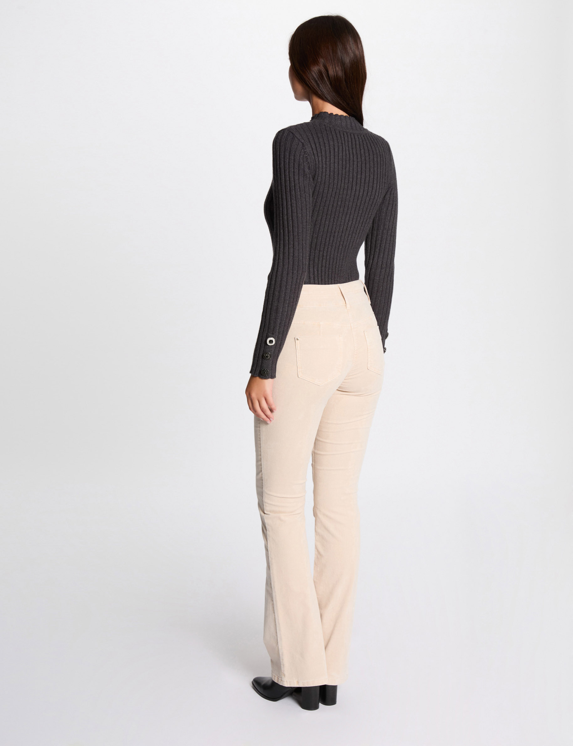 Ribbed jumper high collar anthracite grey women