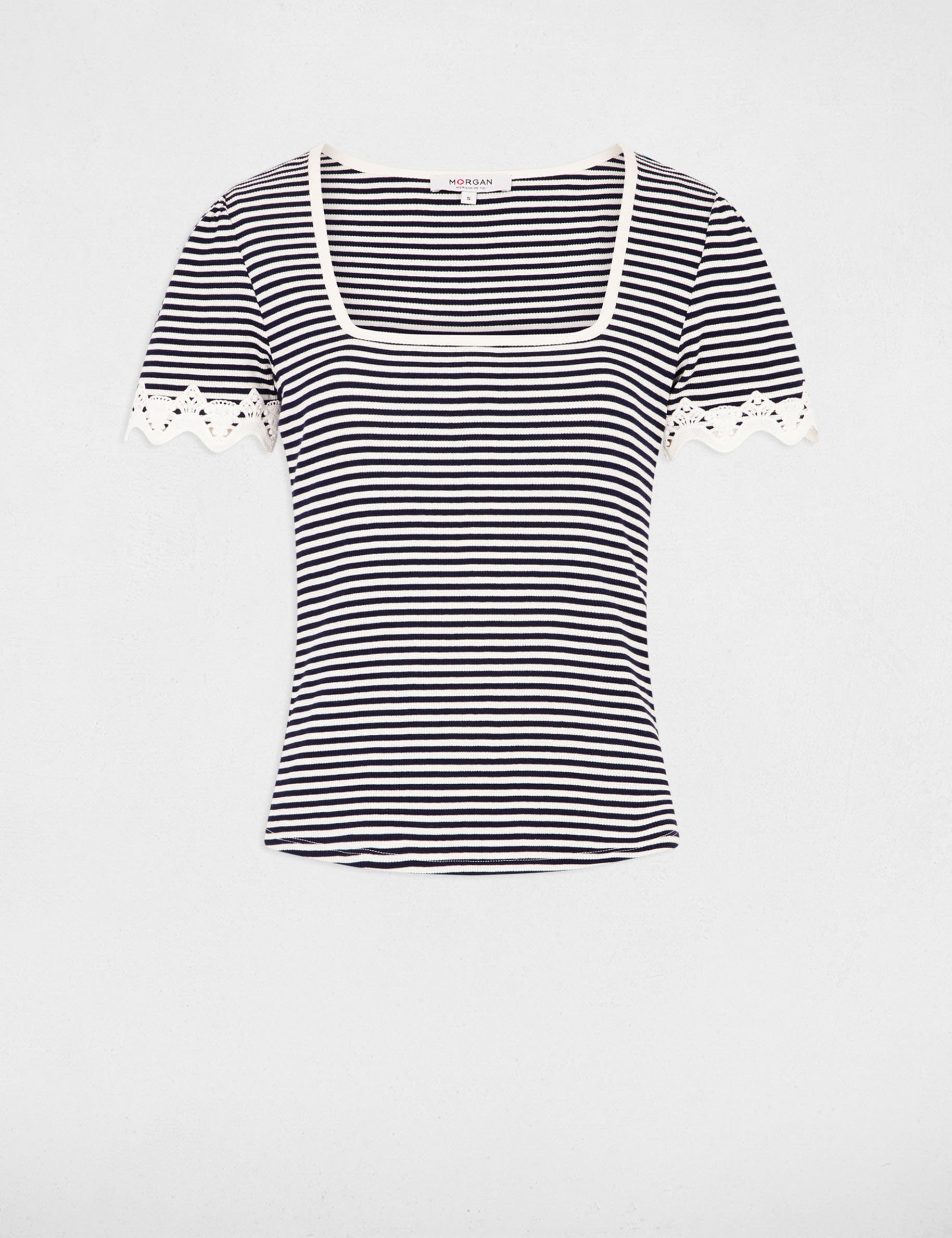 Striped short-sleeved t-shirt navy blue women