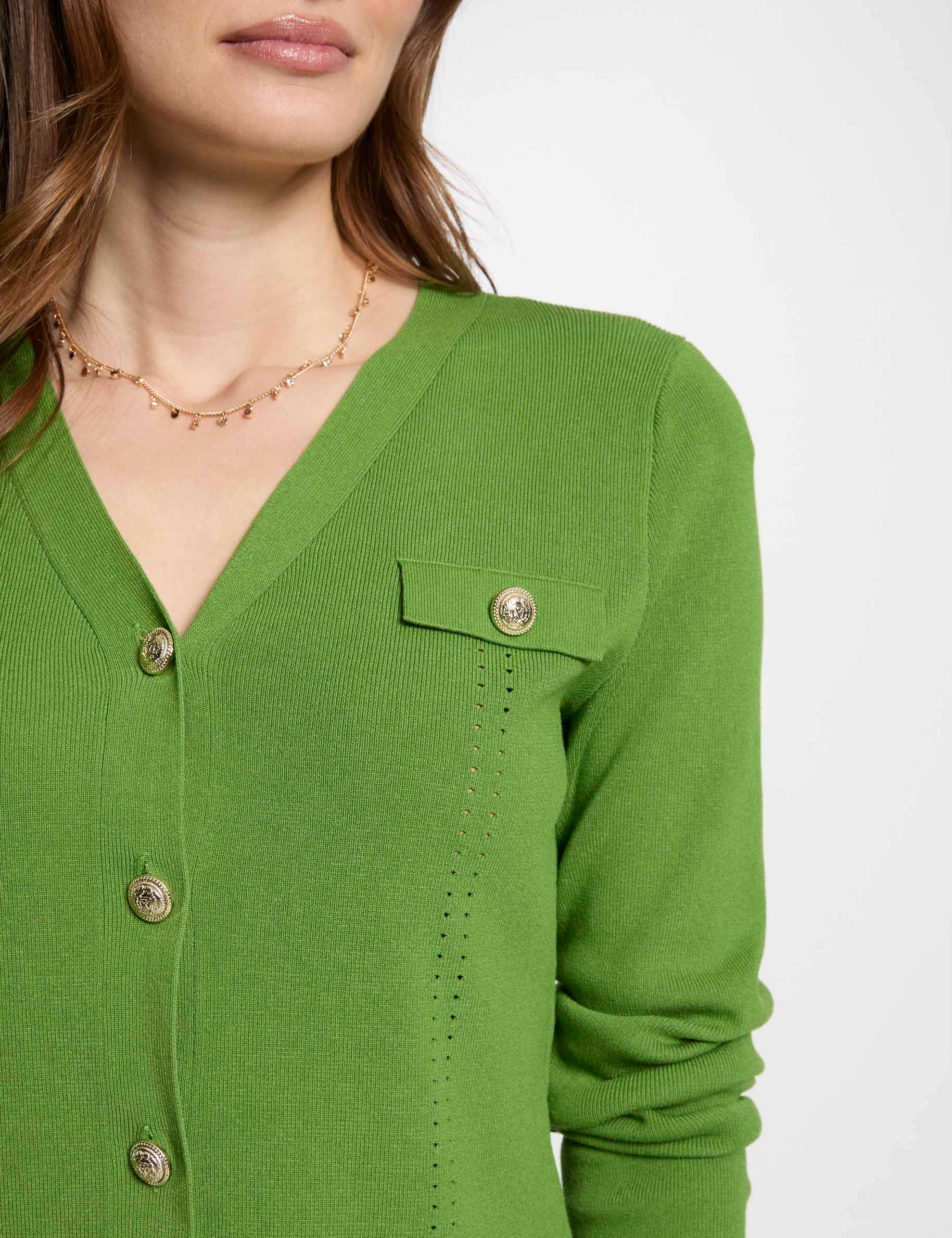 Cardigan with V-neck aniseed green women