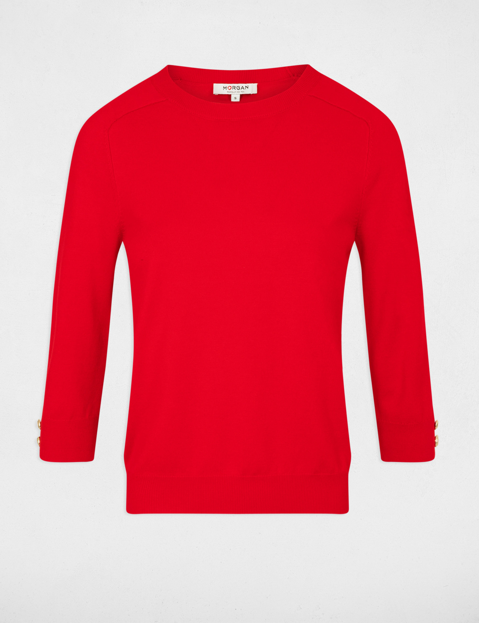 Pull col rond manches 3/4 rouge femme