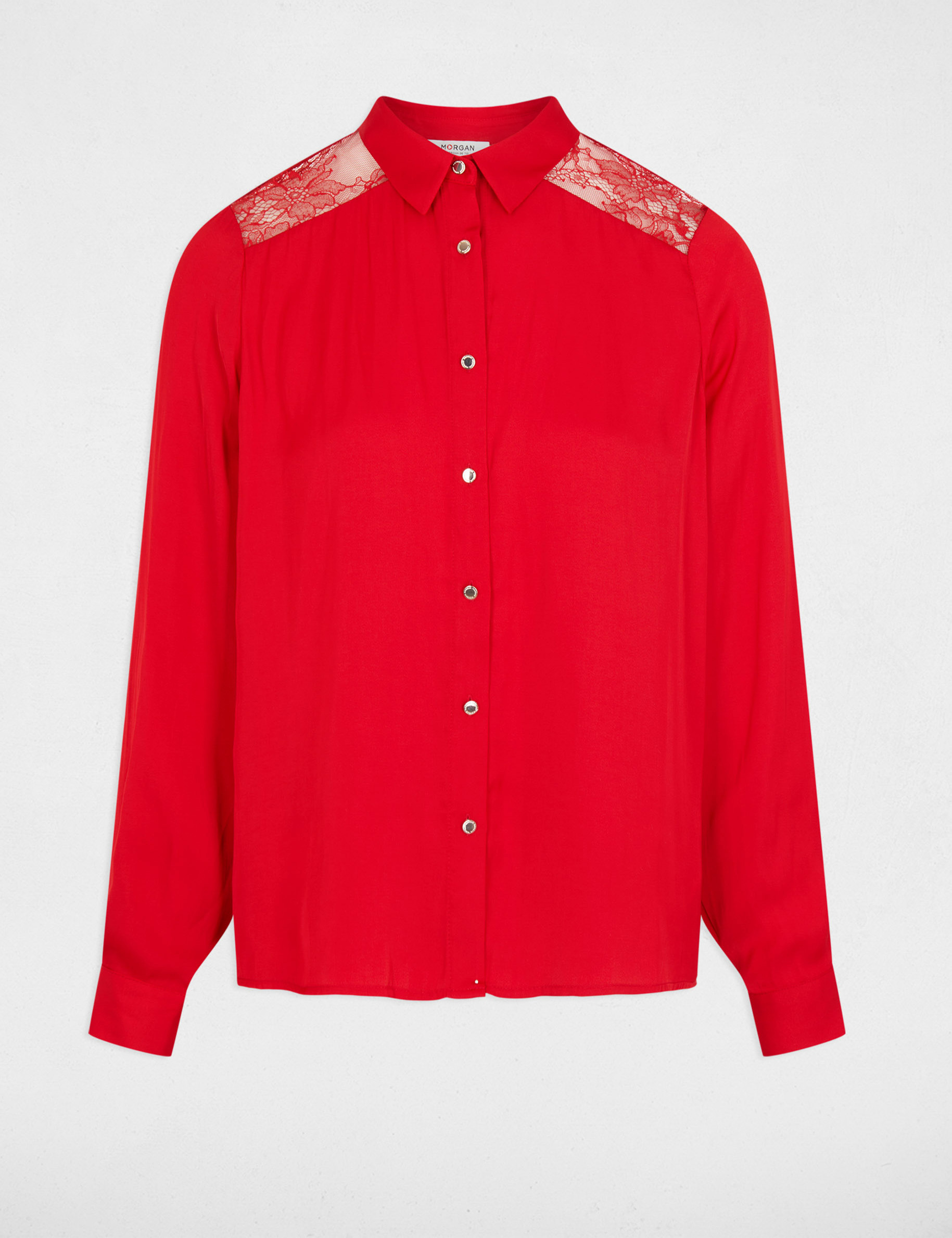 Long-sleeved satin shirt red women