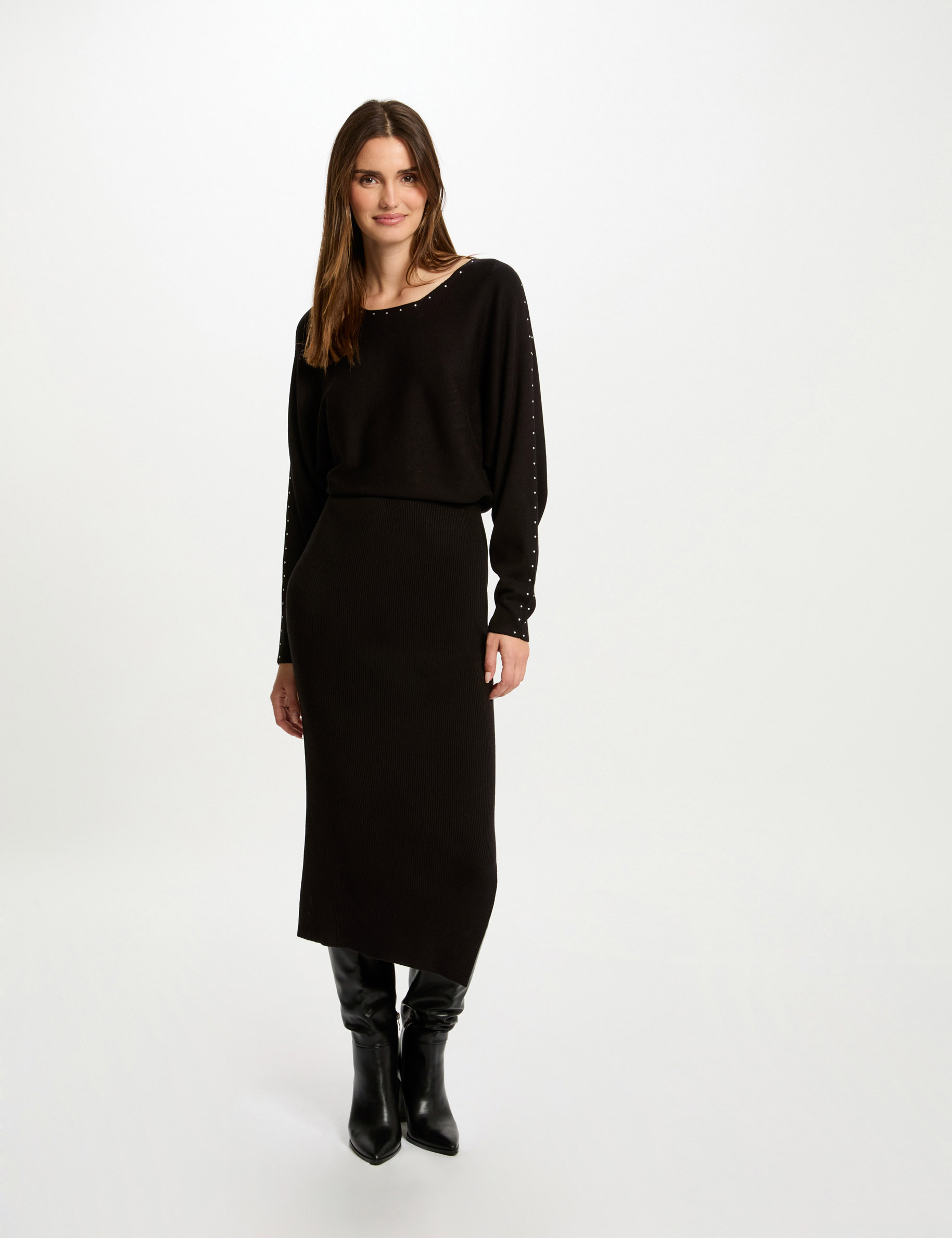 Fitted maxi knitted dress black women