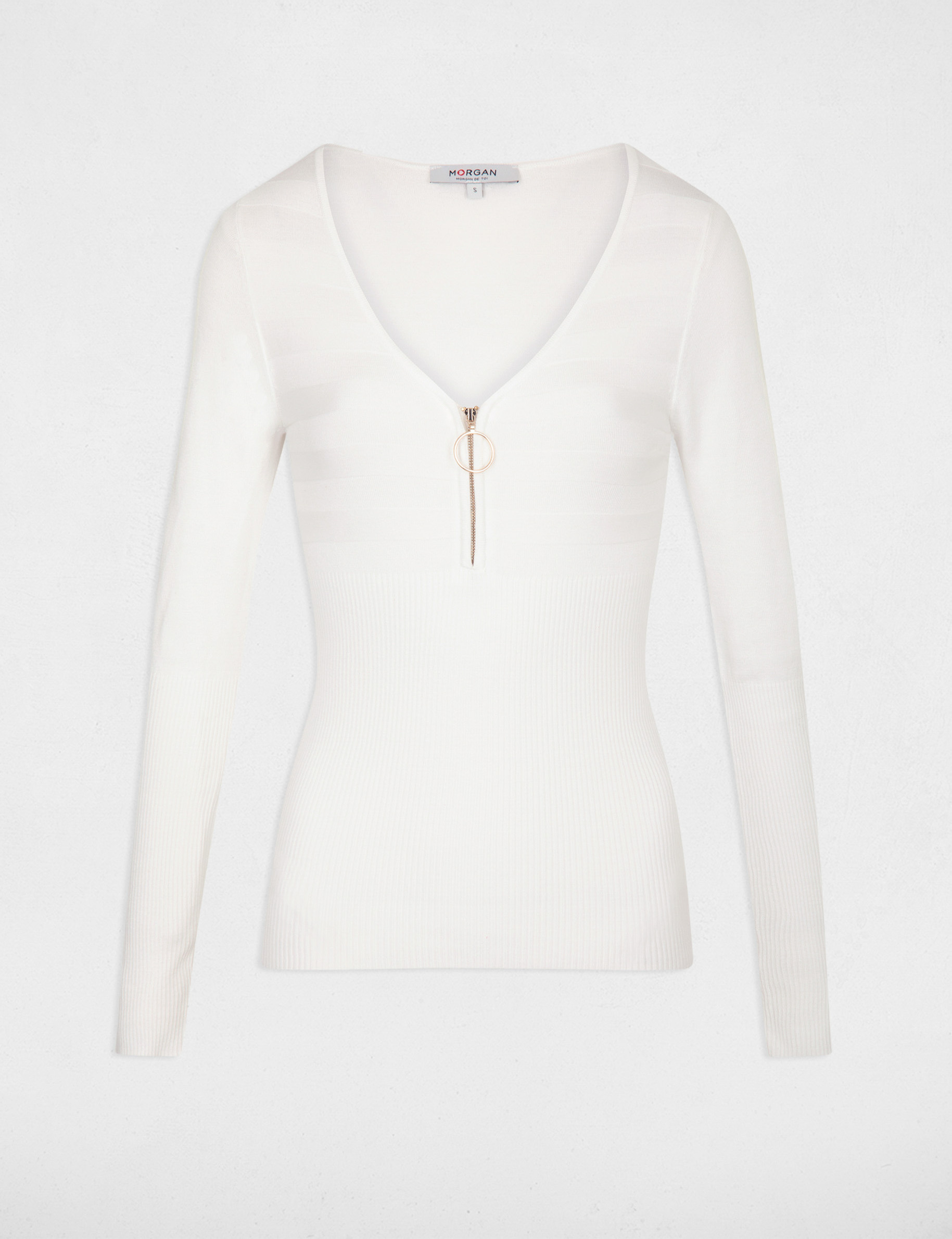 Long-sleeved jumper with zipped detail ecru ladies'