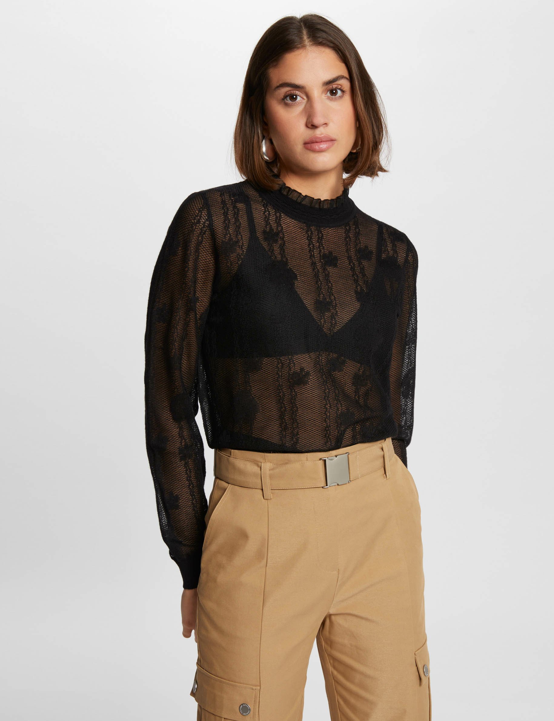 Jumper high collar in lace black women