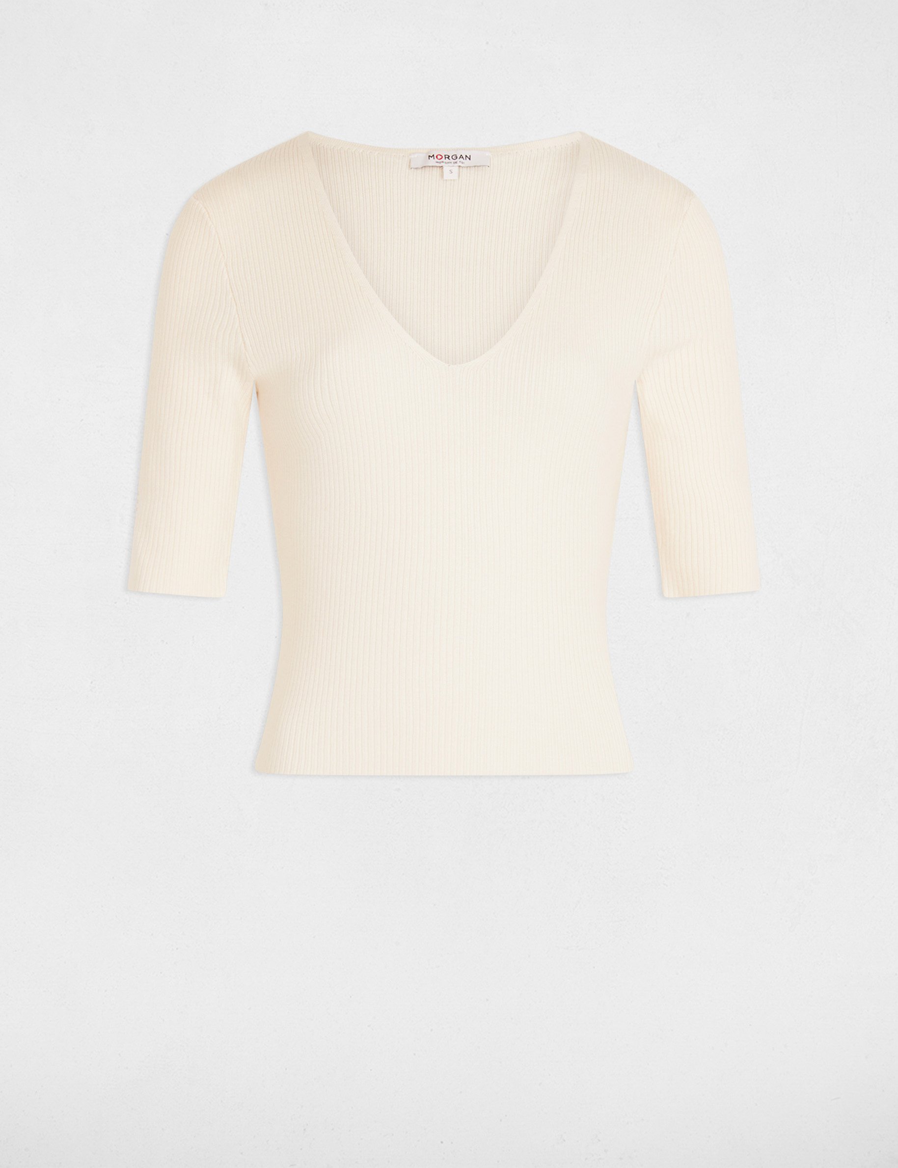 Jumper with V-neck ivory women