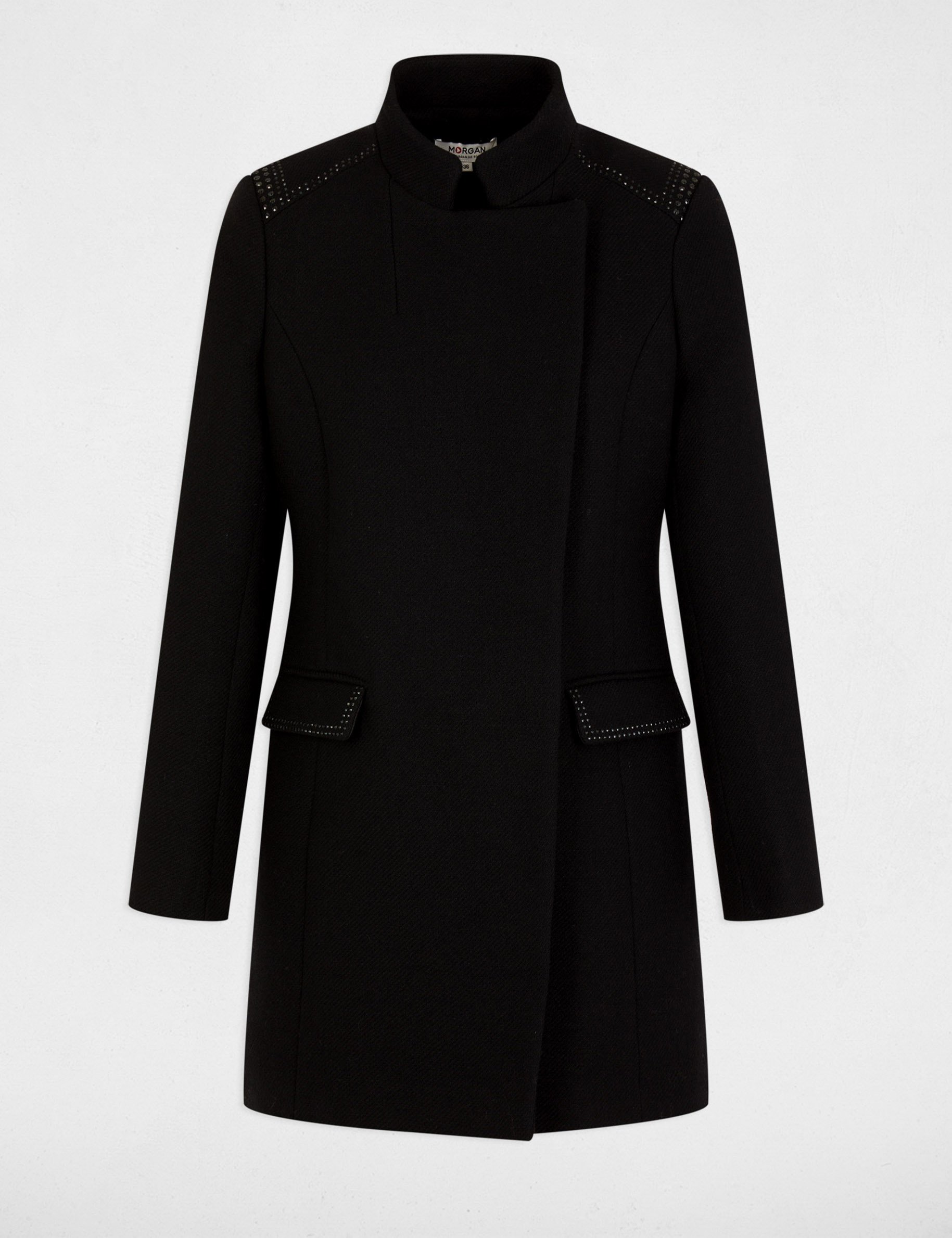 Manteau long boutonné noir femme