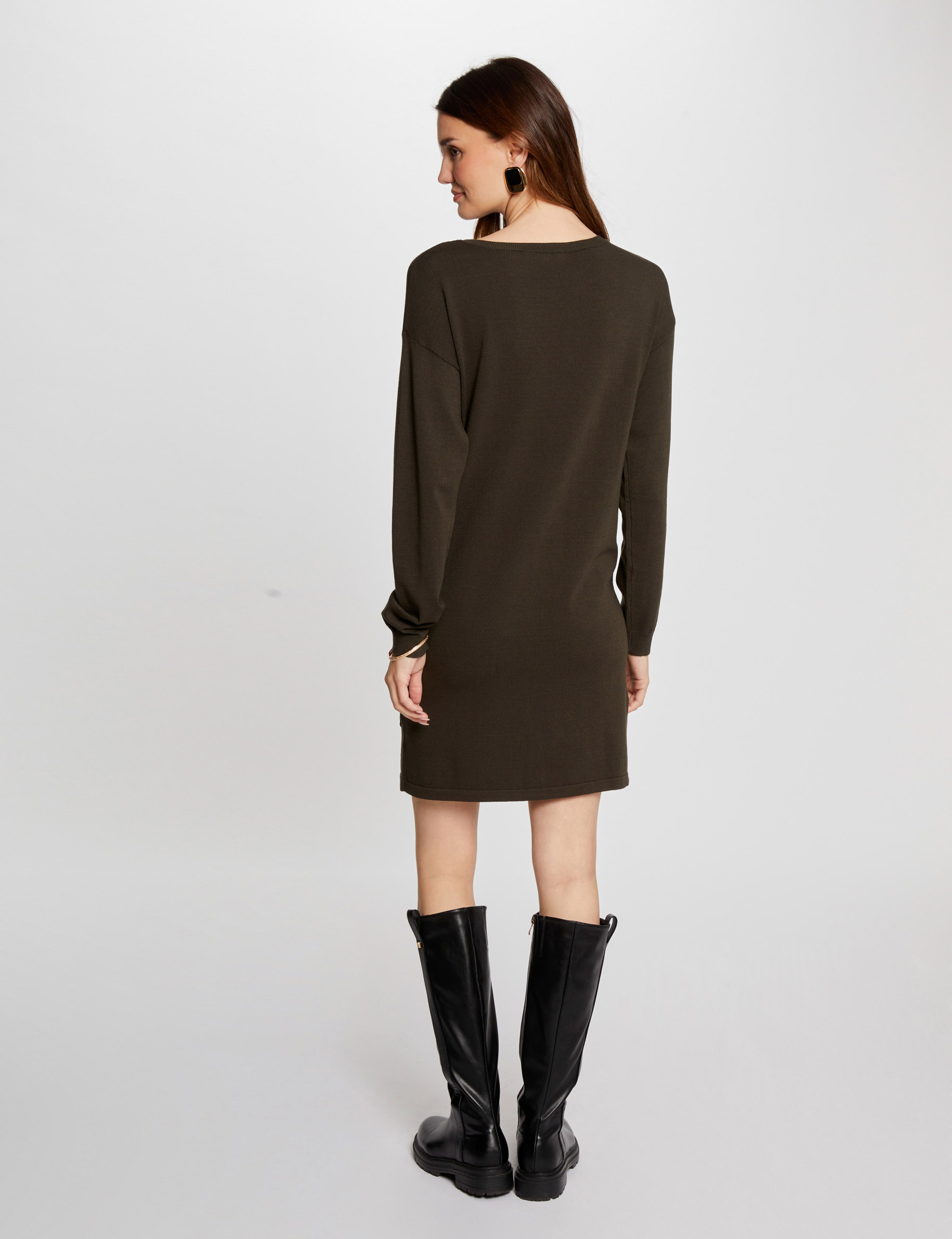 Mini straight knitted dress dark green women