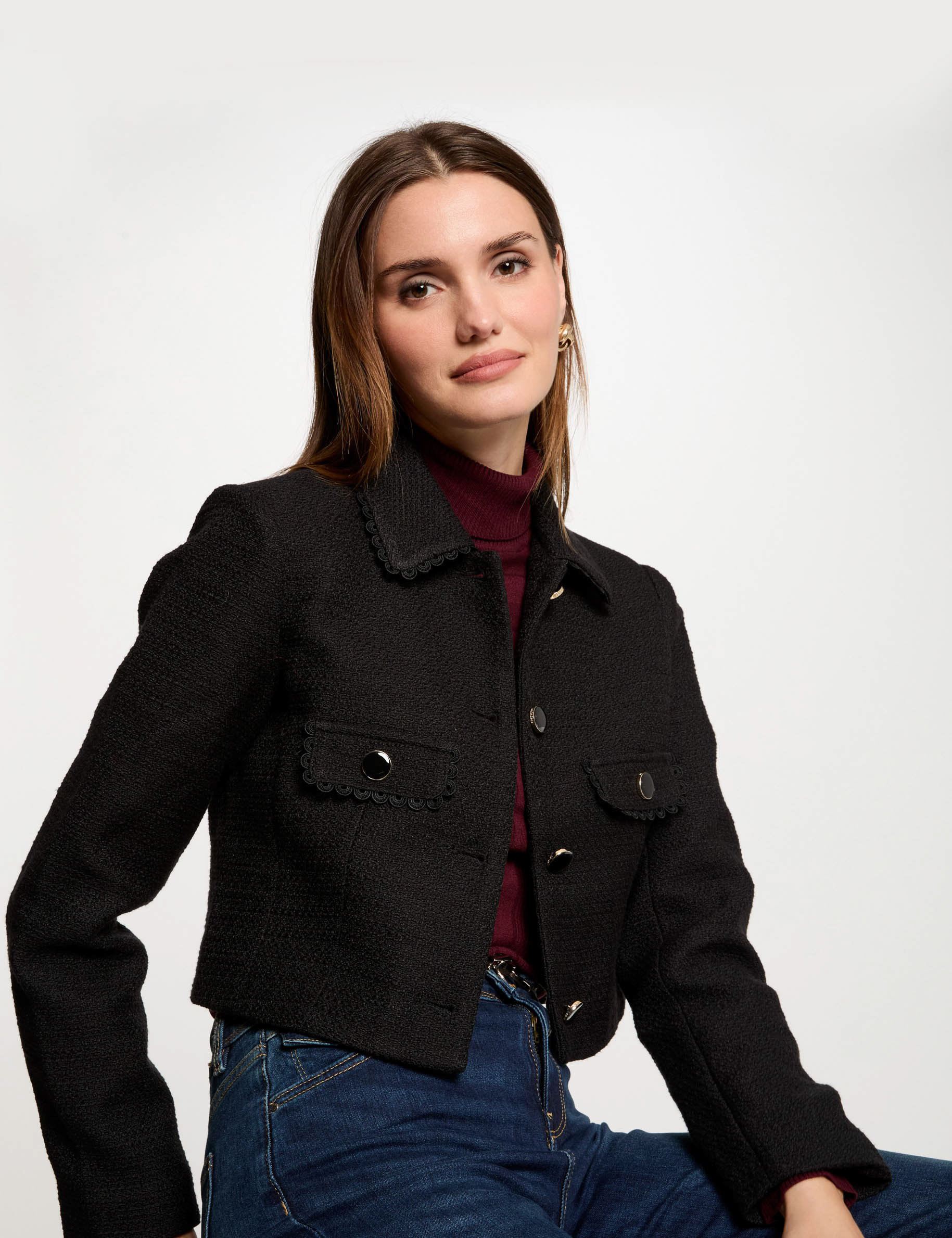 Short tweed jacket black women