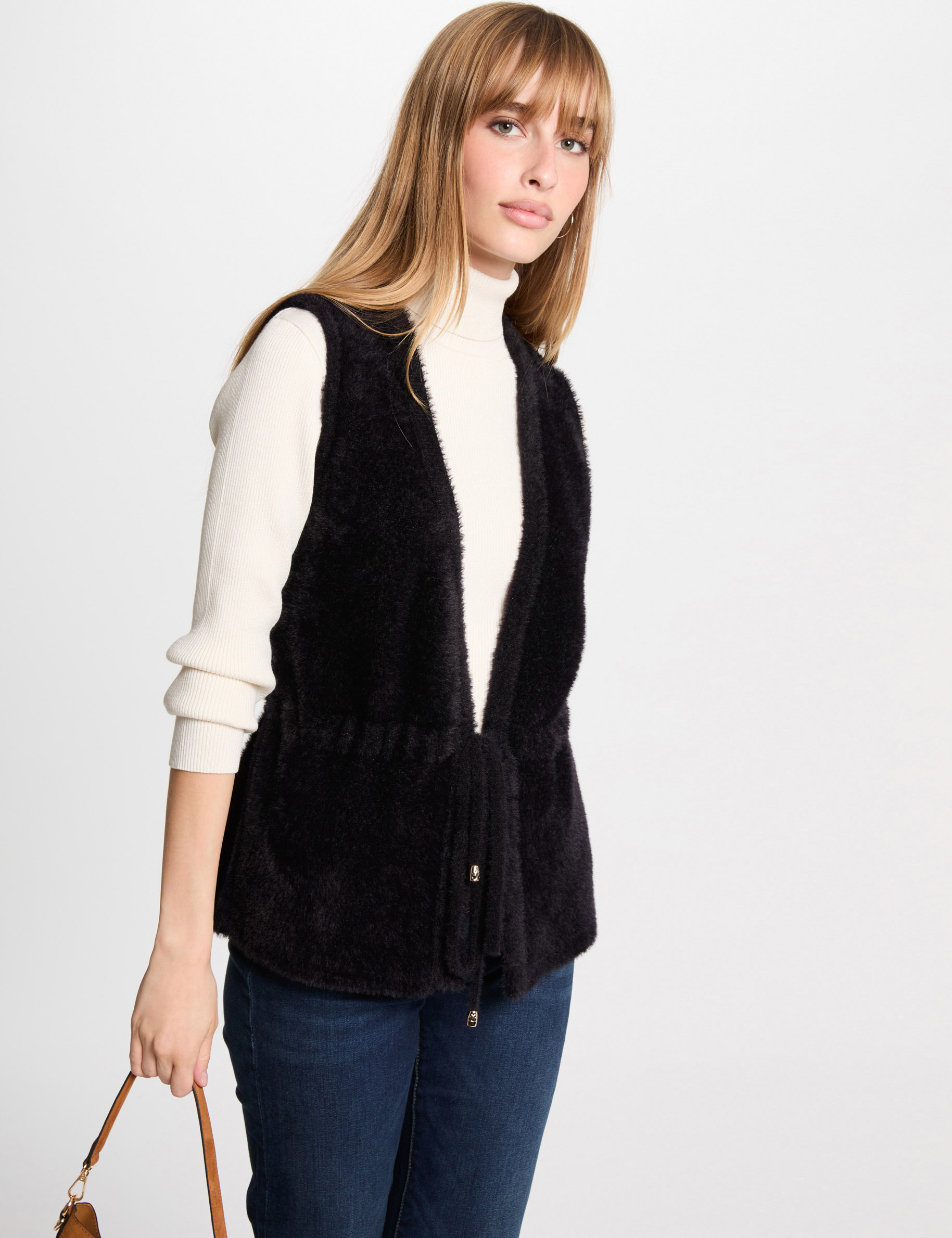 Mid-length sleeveless cardigan black women