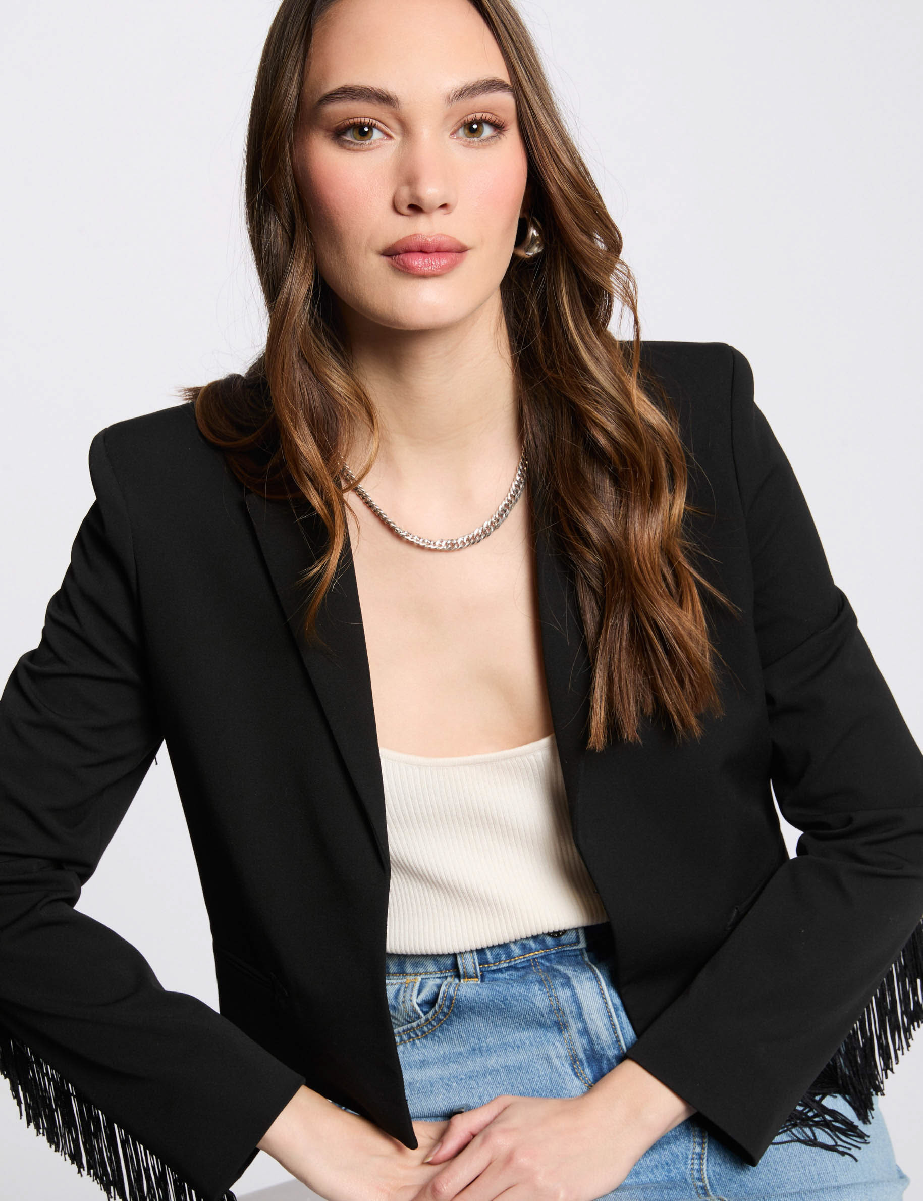 blazer with fringes black women Blazer with fringes black women
