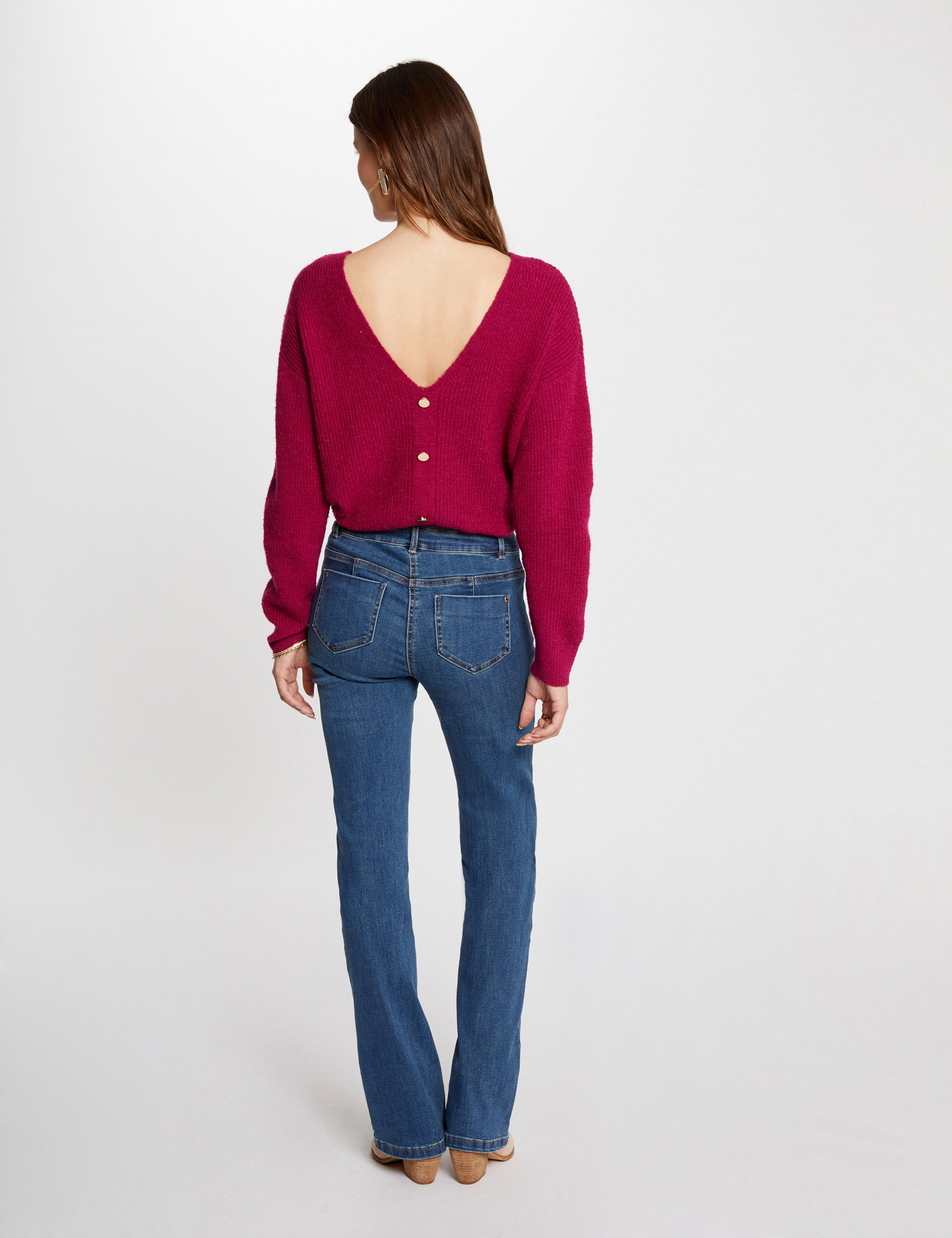 Jumper V-neck buttoned back dark pink women