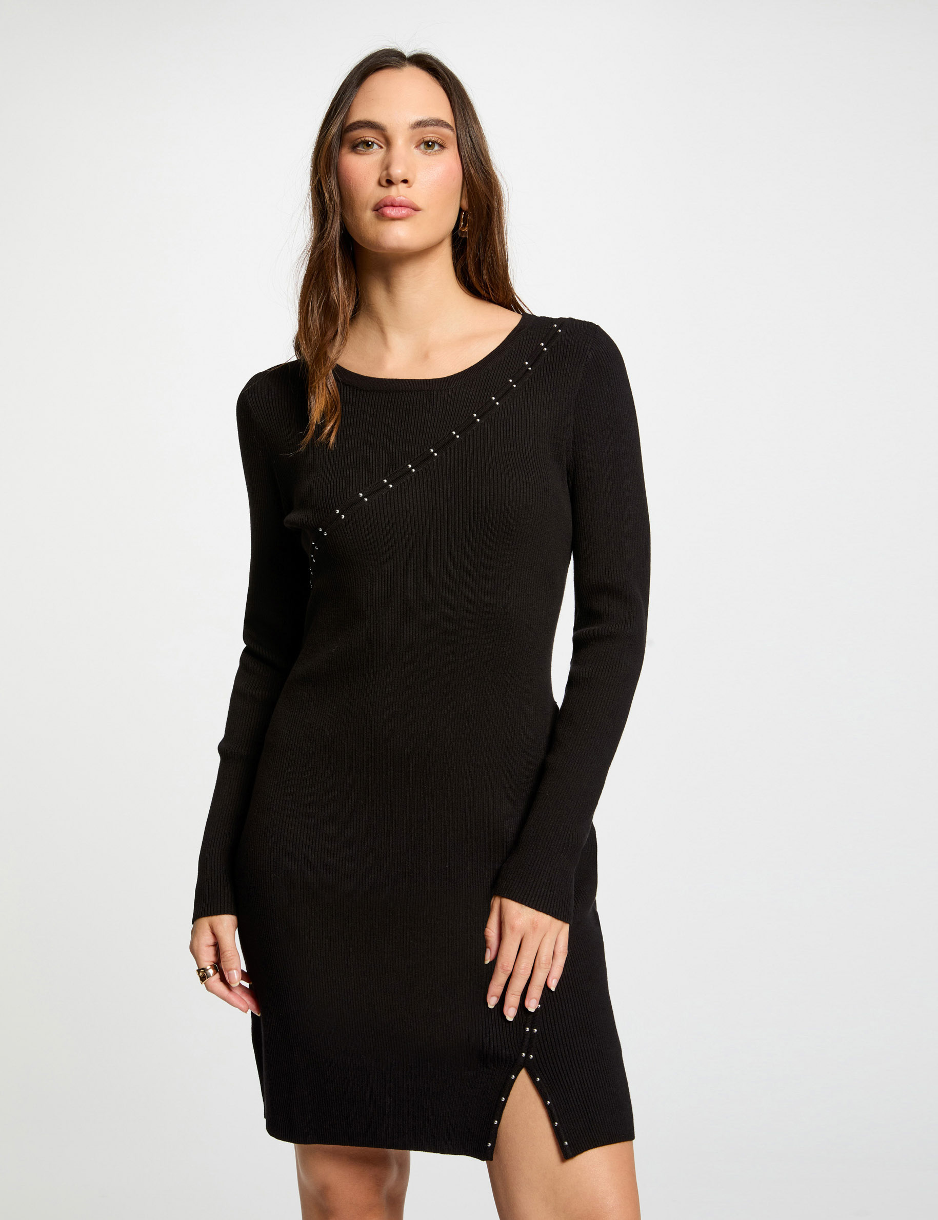 Fitted mini knitted dress black women