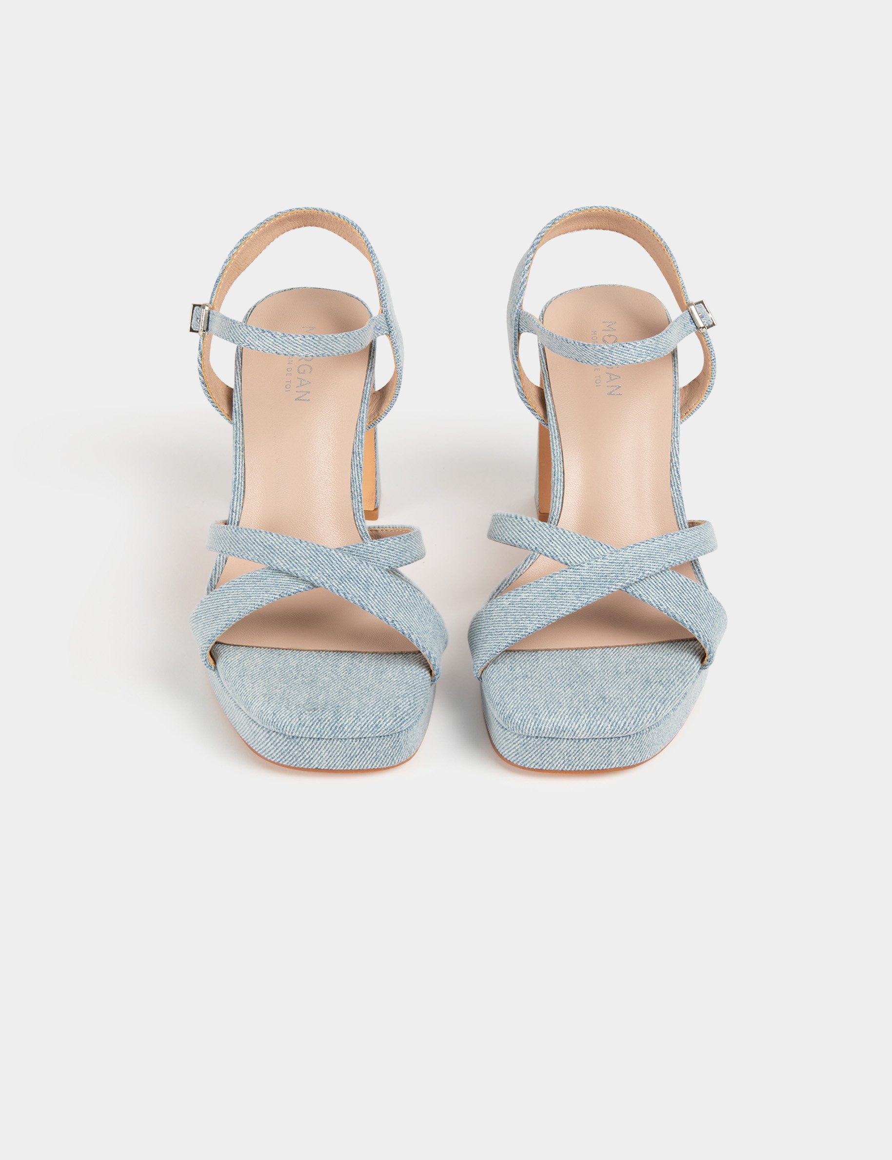 Denim sandals with heels denim ladies'