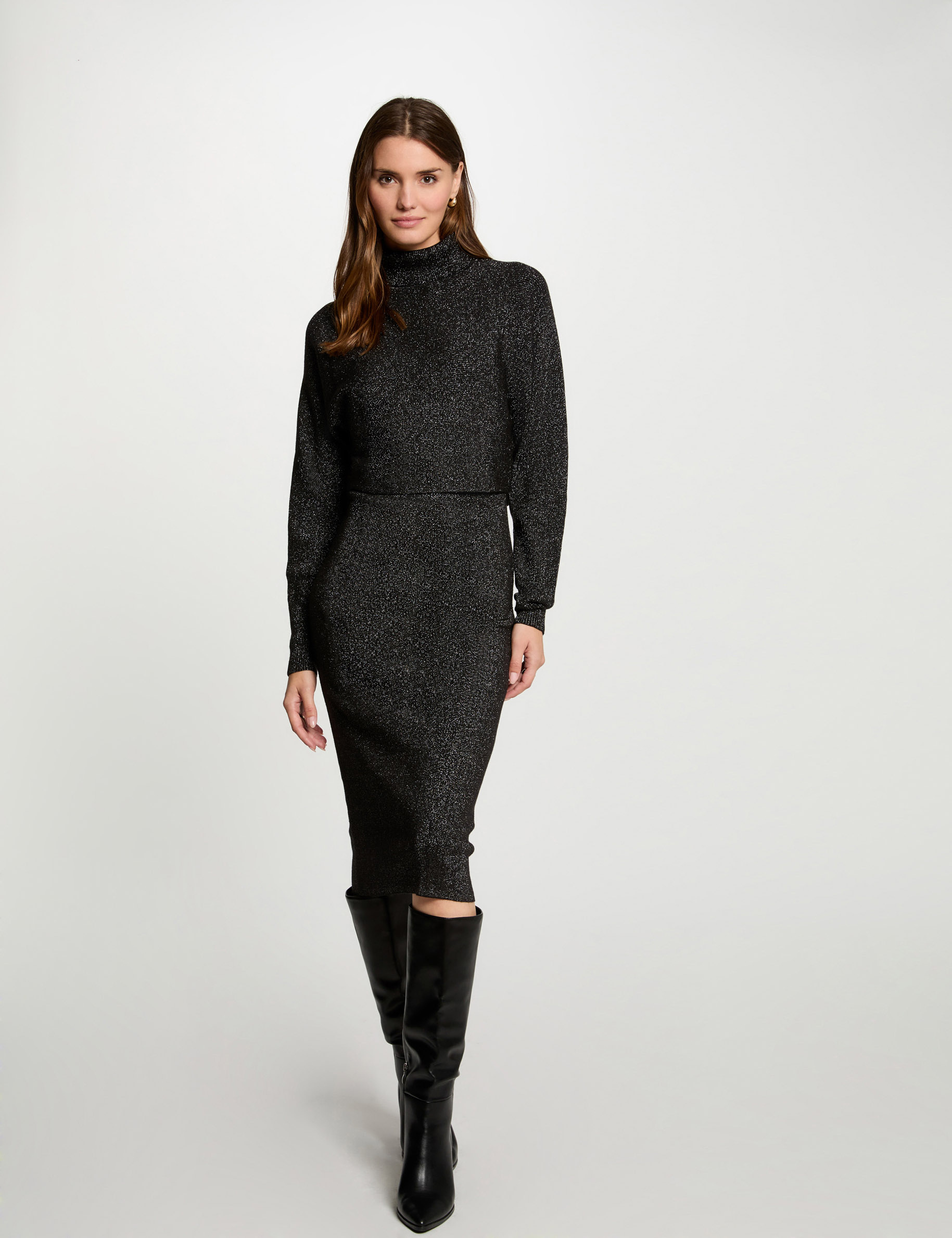 Fitted 2 in 1 knitted dress anthracite grey women