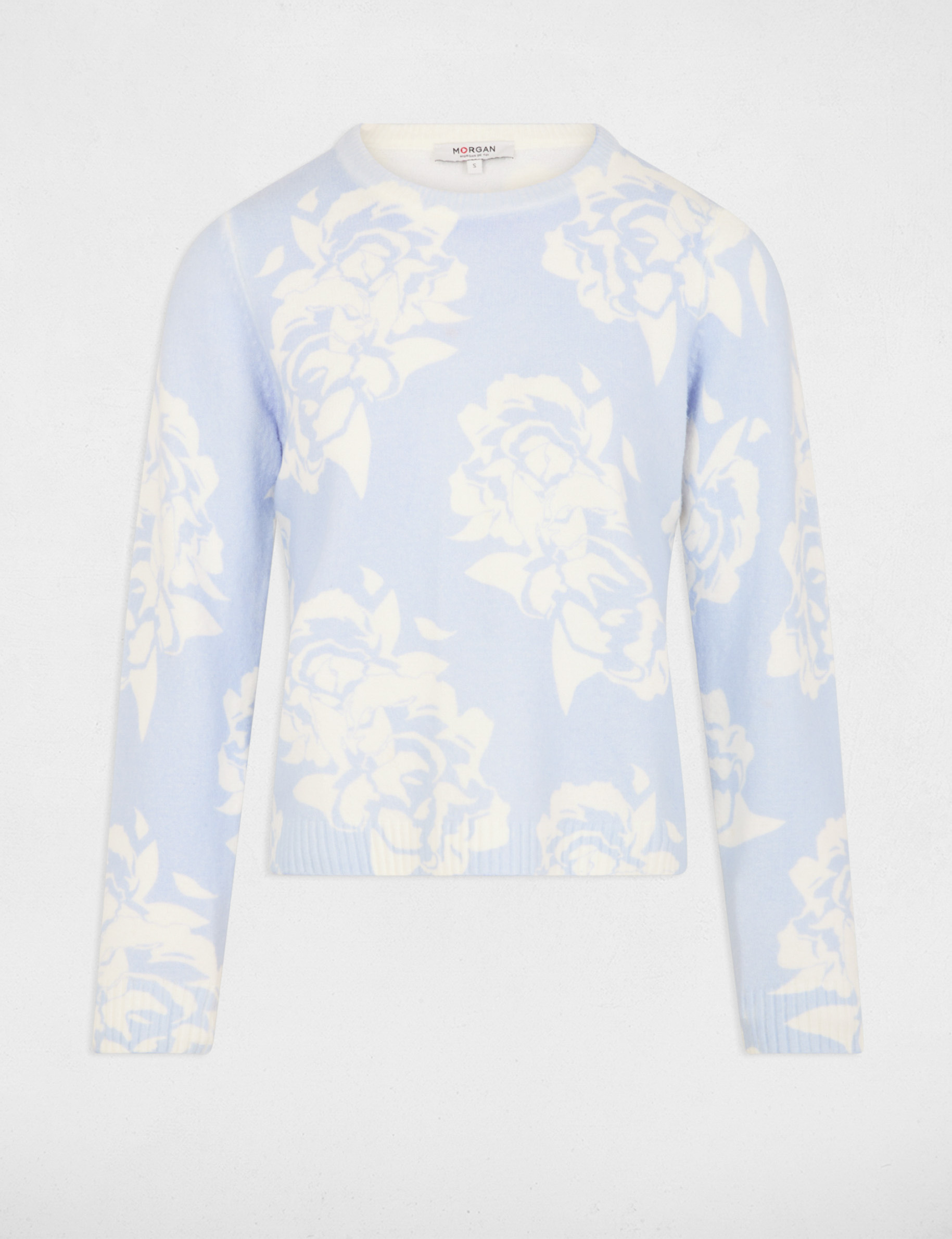 Printed jumper round neck sky blue women