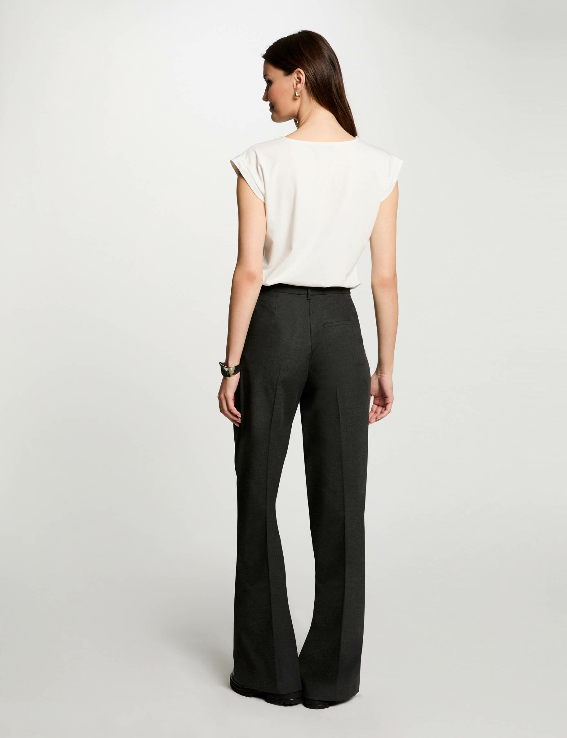 Wide leg trousers with darts anthracite grey women