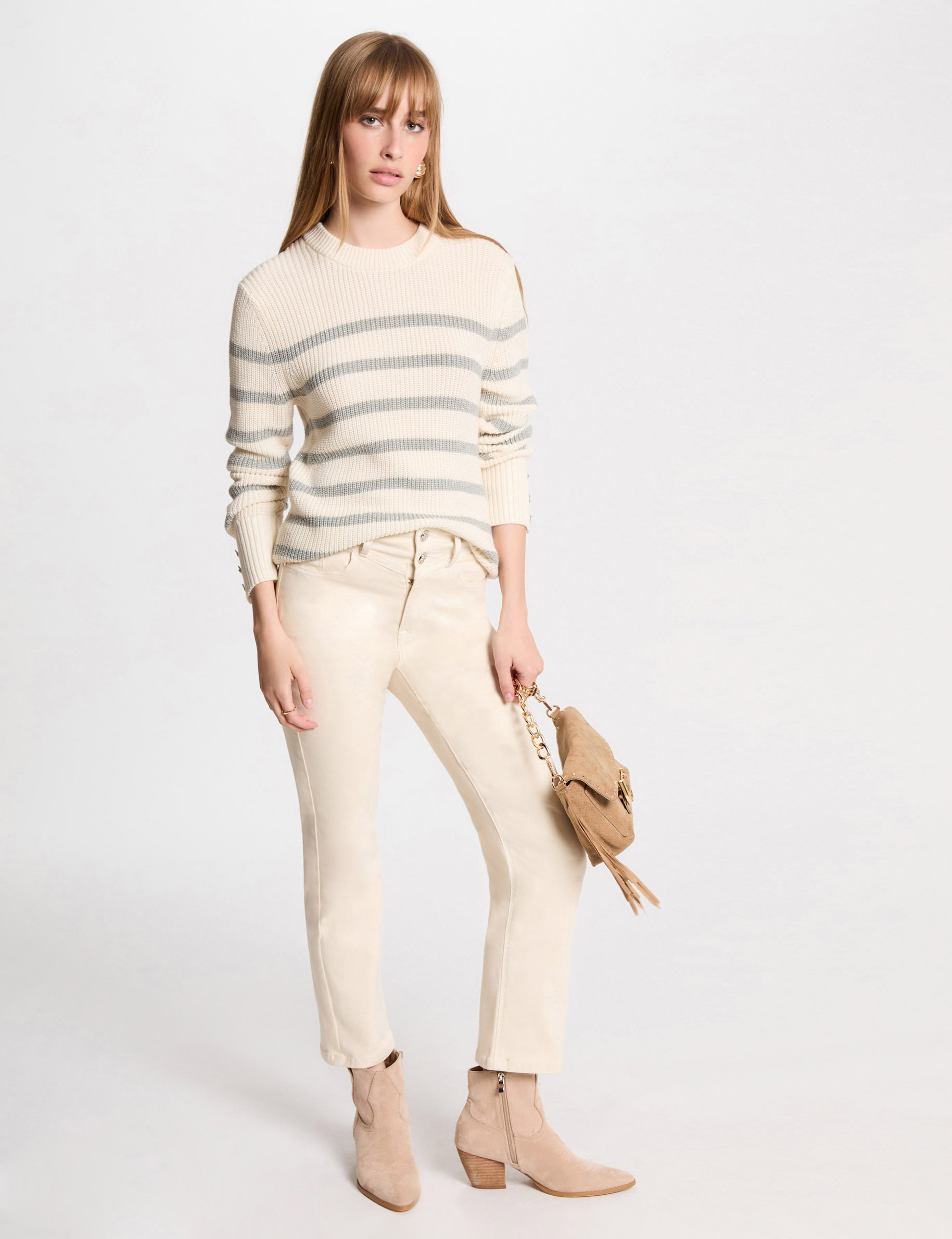 Stripped jumper round neck ivory women